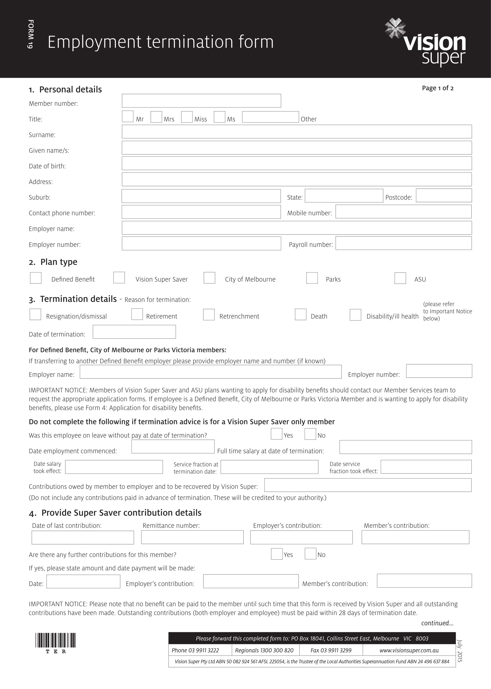 employment termination form sample 1