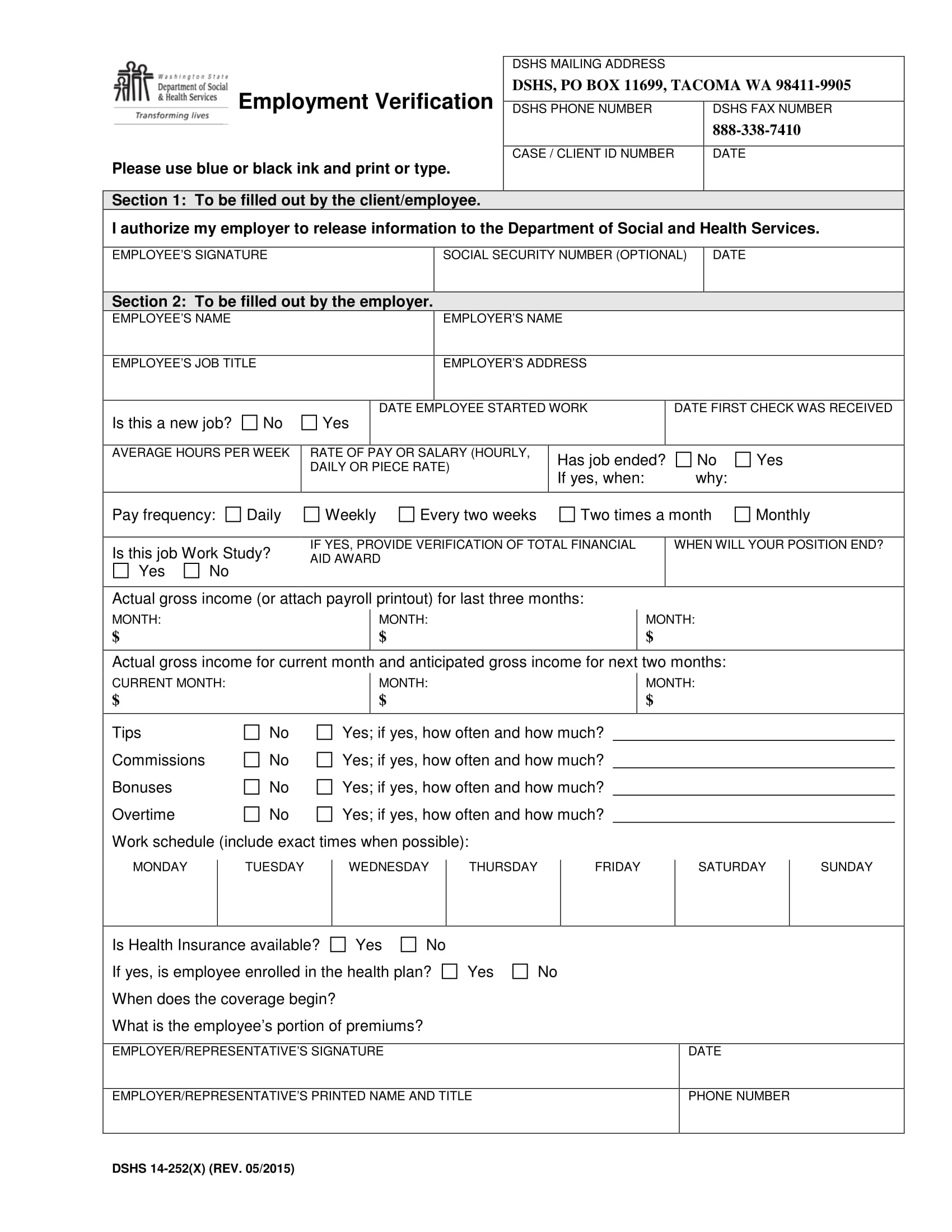 Printable Downloadable Employment Verification Form