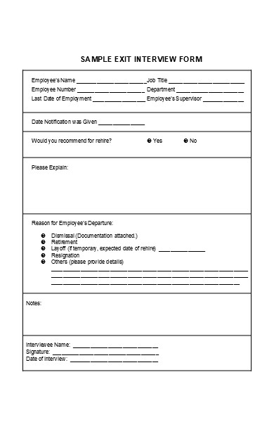 exit interview form sample