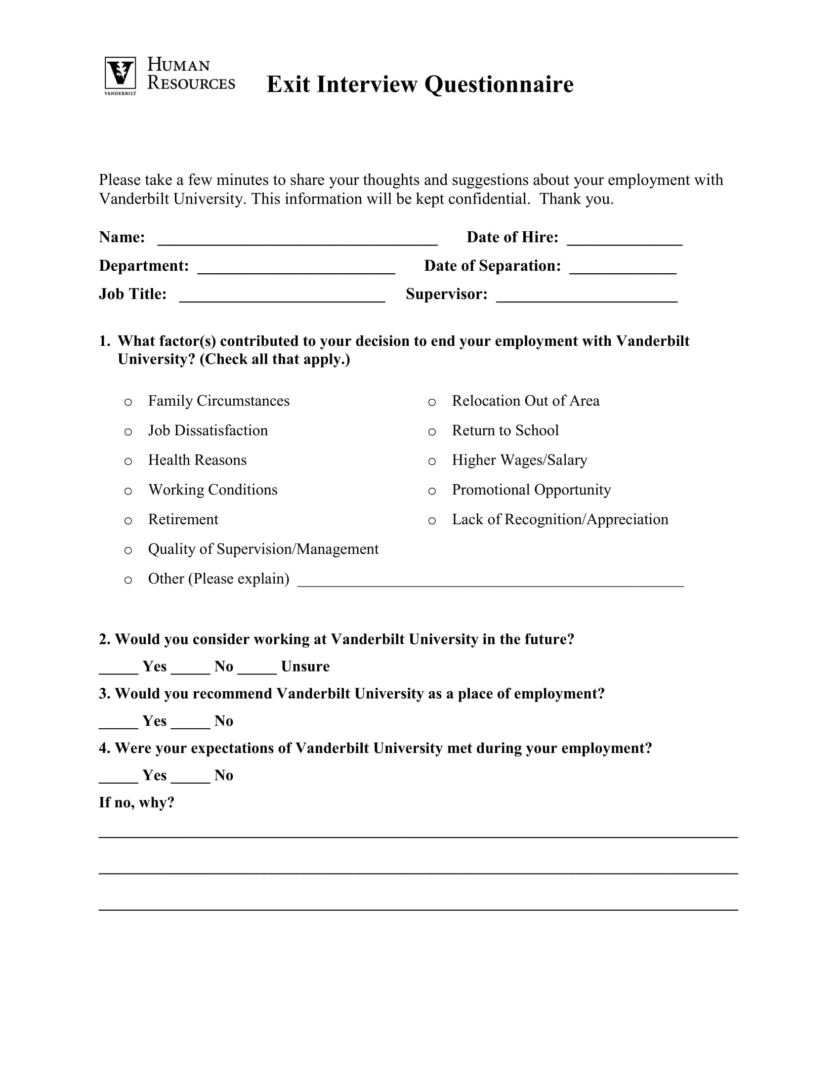 Free 5 Exit Interview Forms In Pdf Ms Word