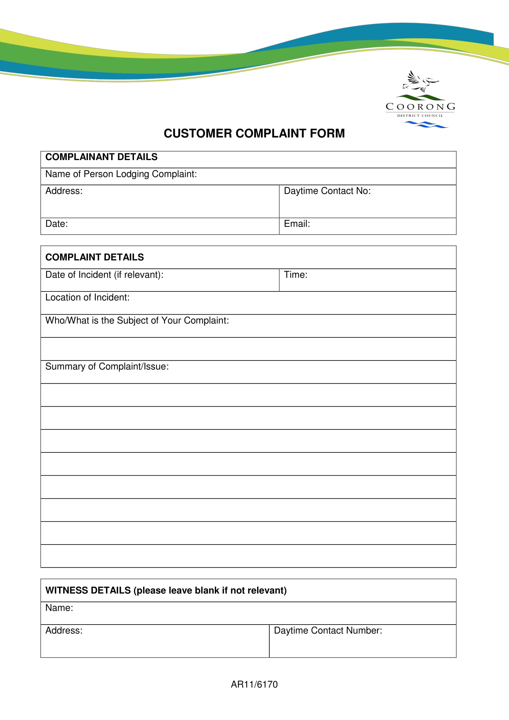 fillable customer complaint form sample 1
