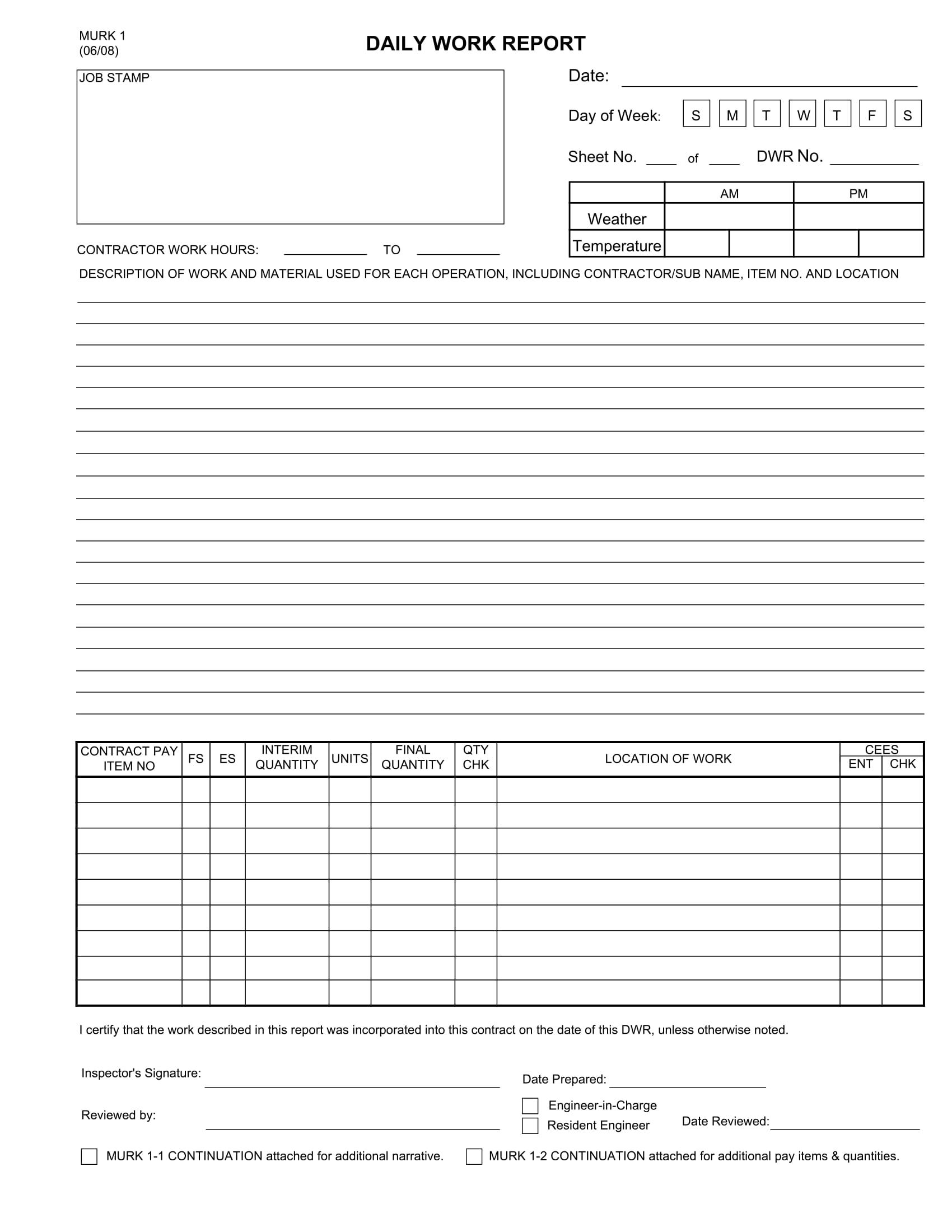 fillable daily work report form 1