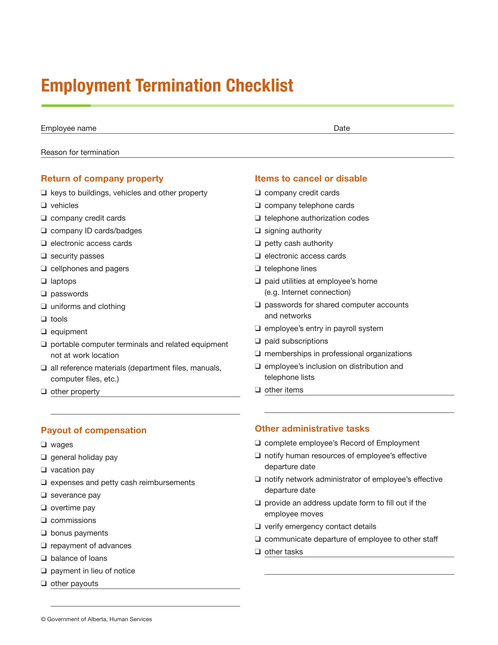 fillable employment termination checklist 1