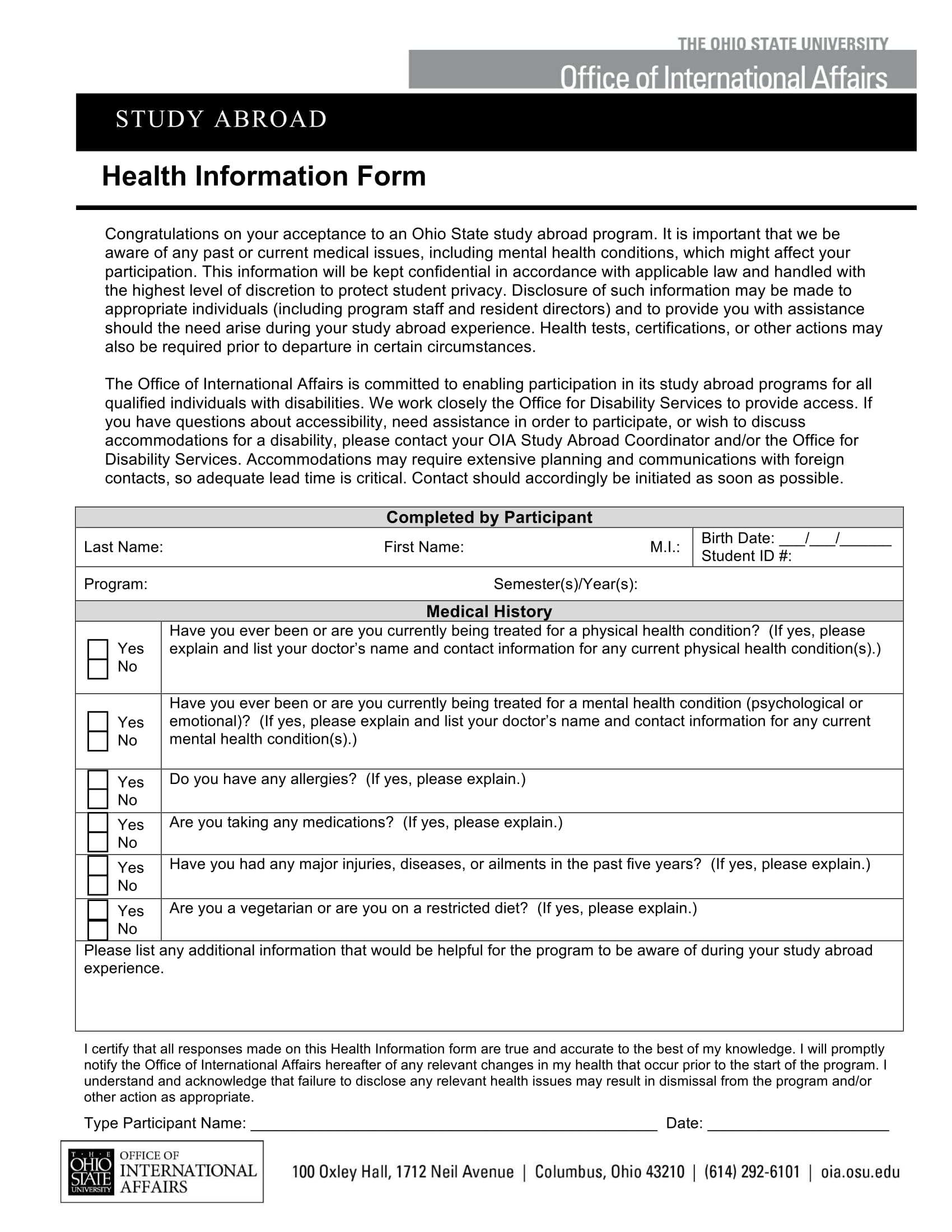 fillable health information form 1