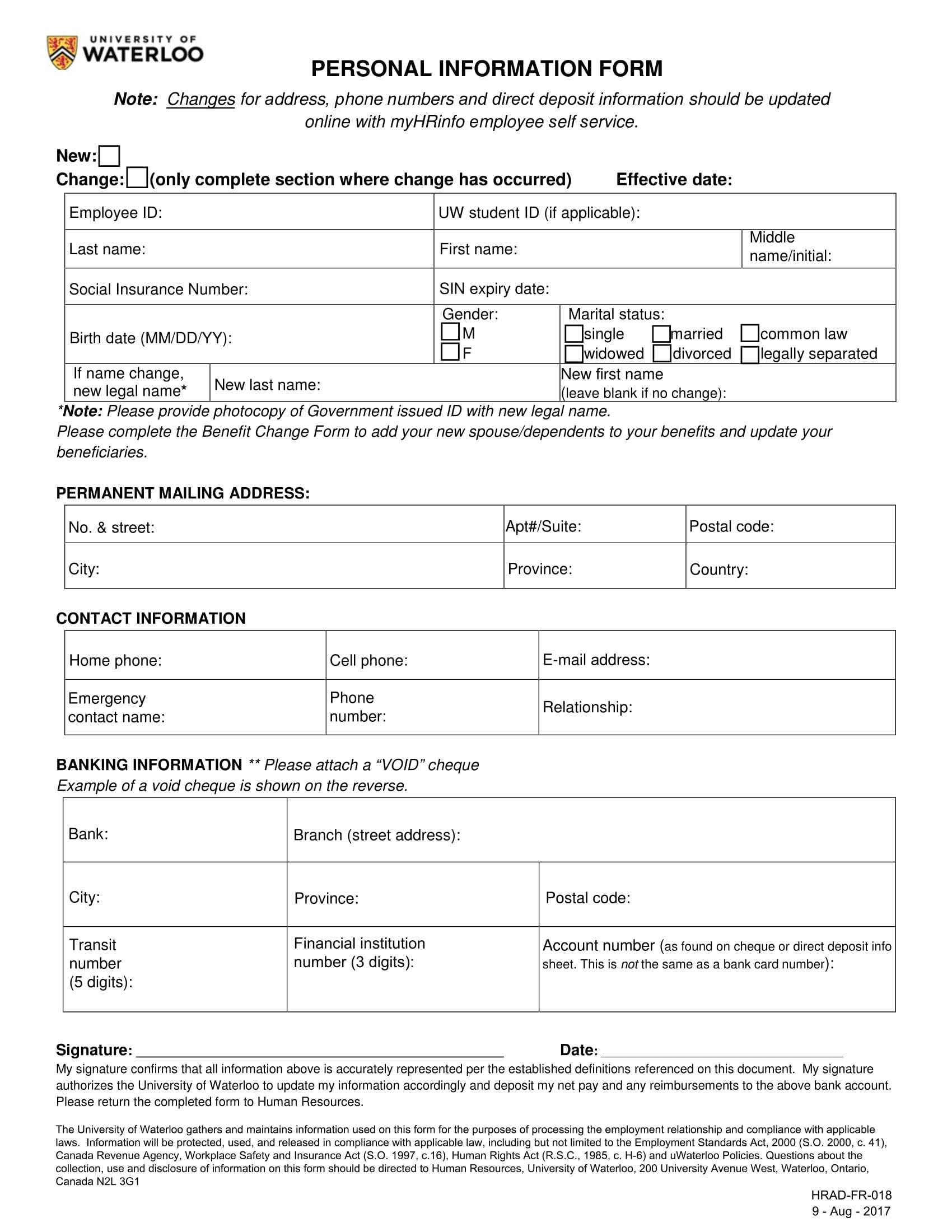 Printable Employee Information Form