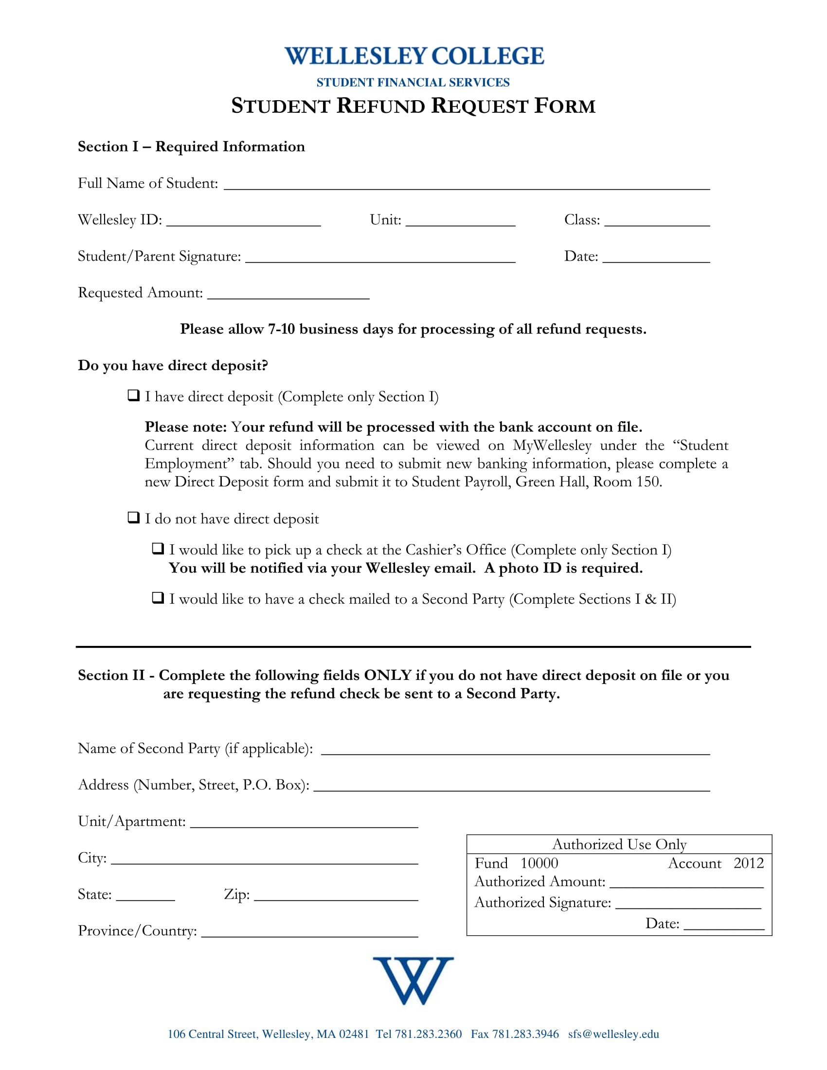 fillable student refund request form 1