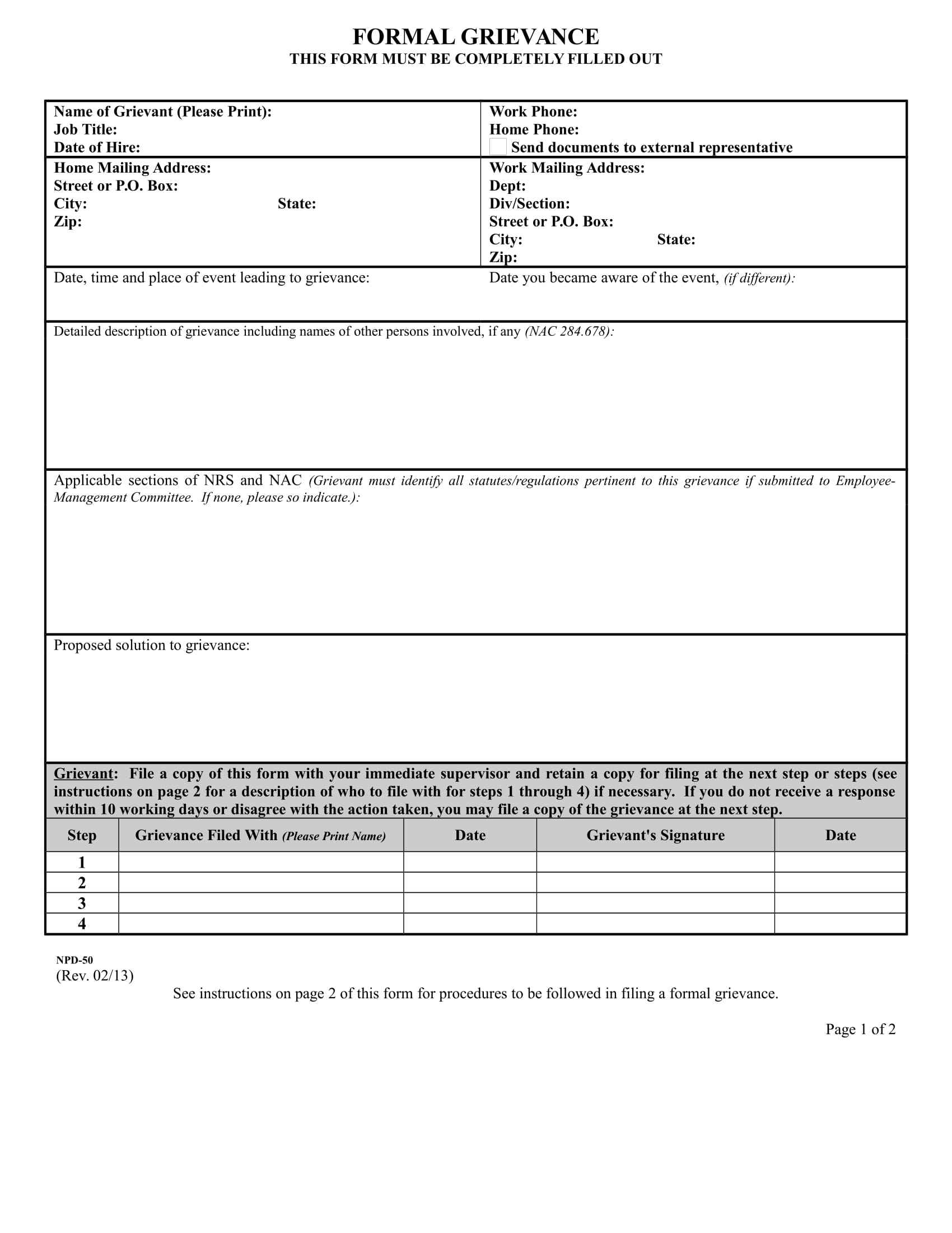 formal employee grievance form 1