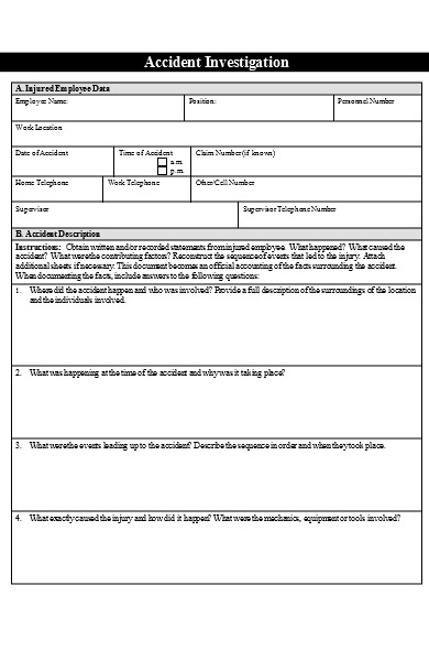 FREE 6 Accident Investigation Forms In PDF MS Word