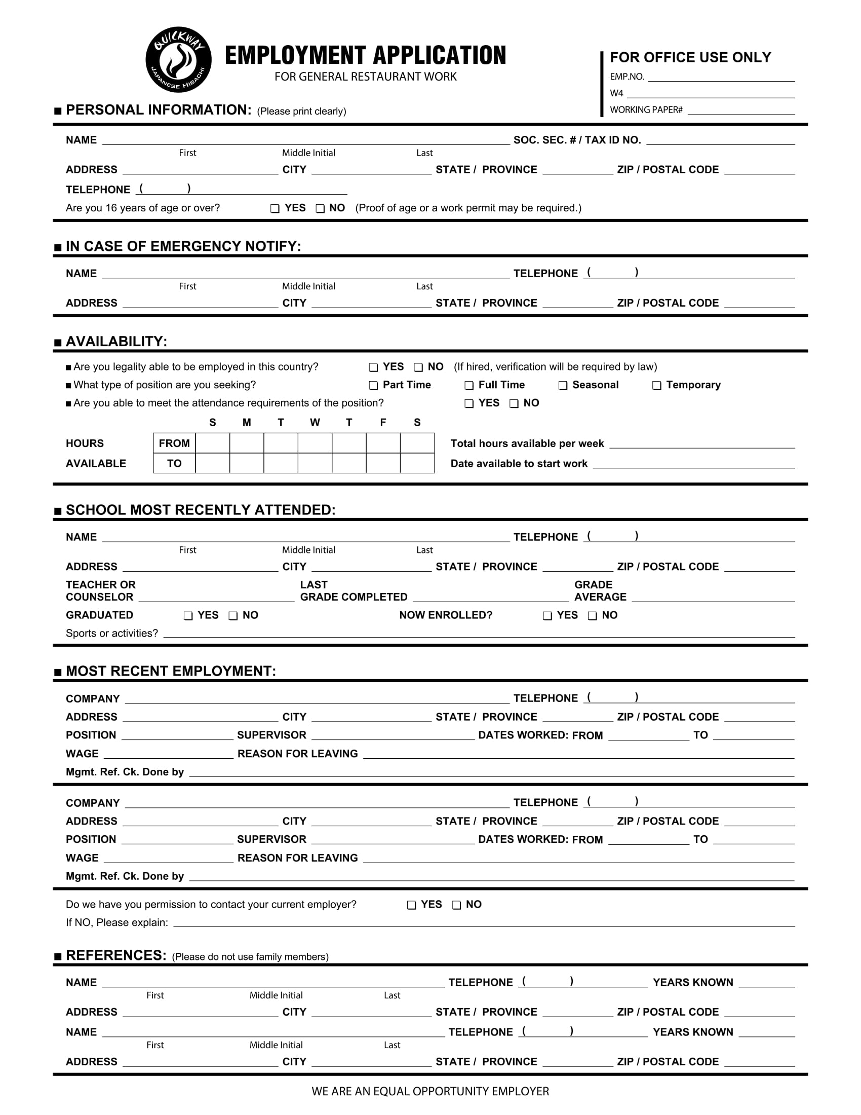 general employment application form 1