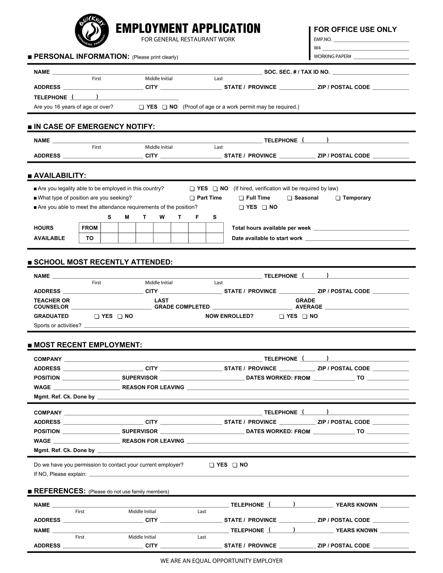 Employment Format 14 Employment Application Form Examples PDF 