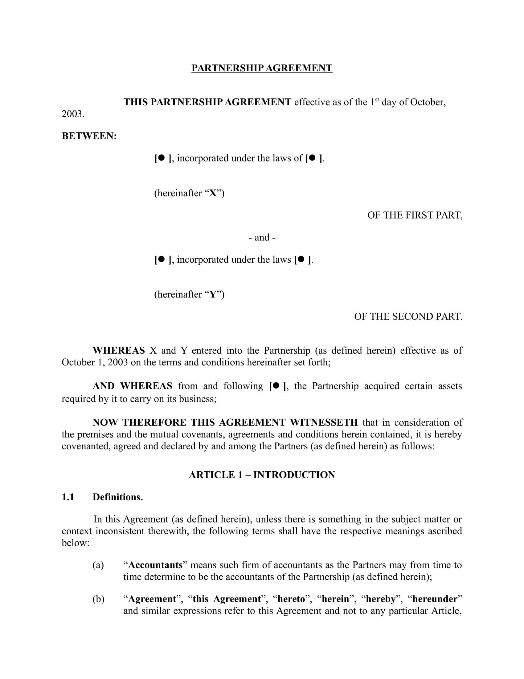 Multiple Partnership Agreement Template - Parahyena.com