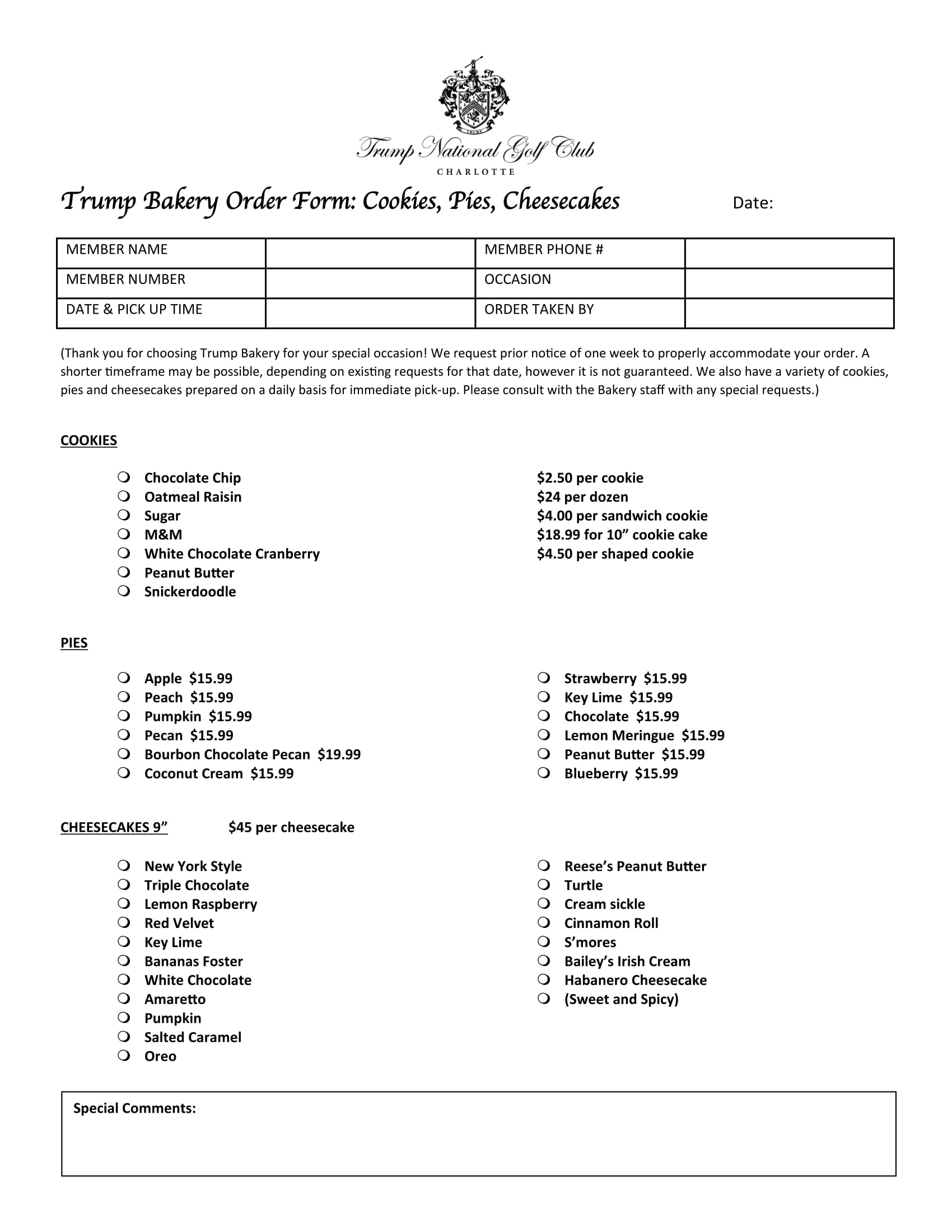 golf club bakery order form 1
