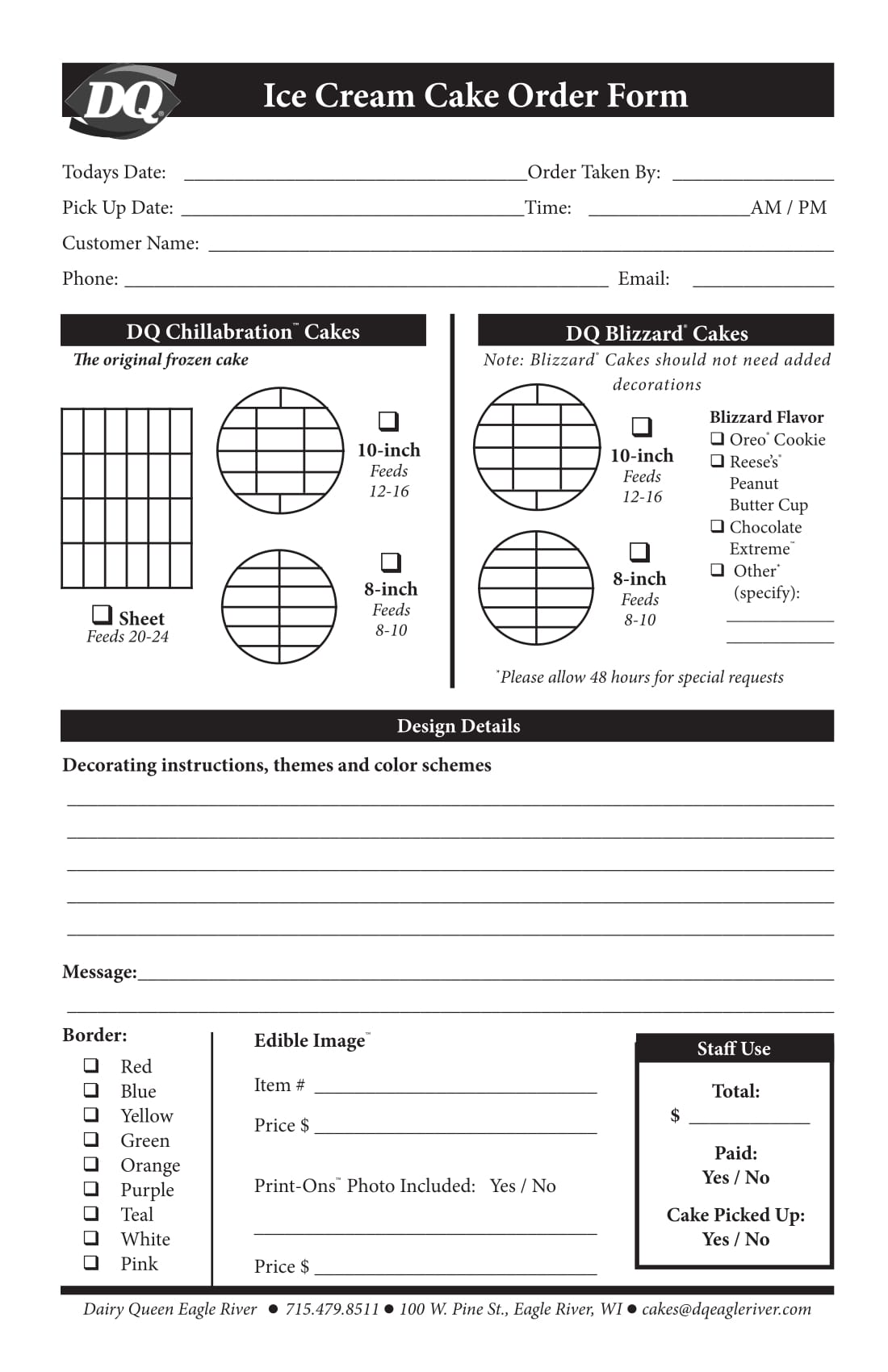 Free 15 Cake Order Forms In Excel Pdf Ms Word