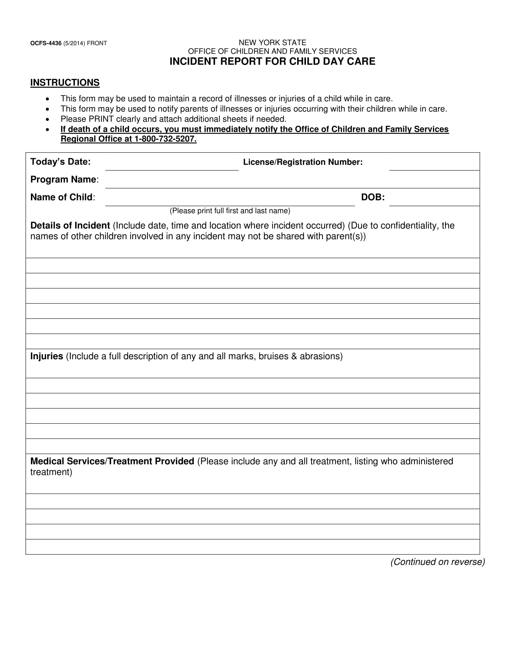incident report for child daycare information form 1