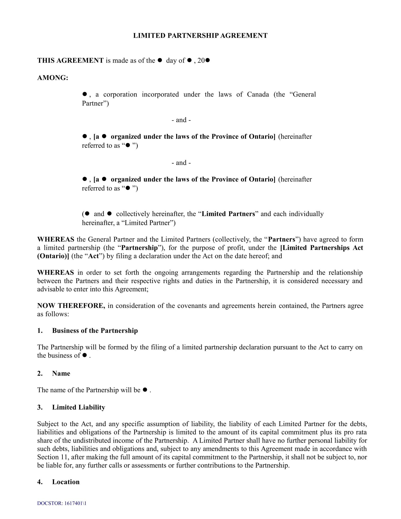 limited partnership agreement sample form 1