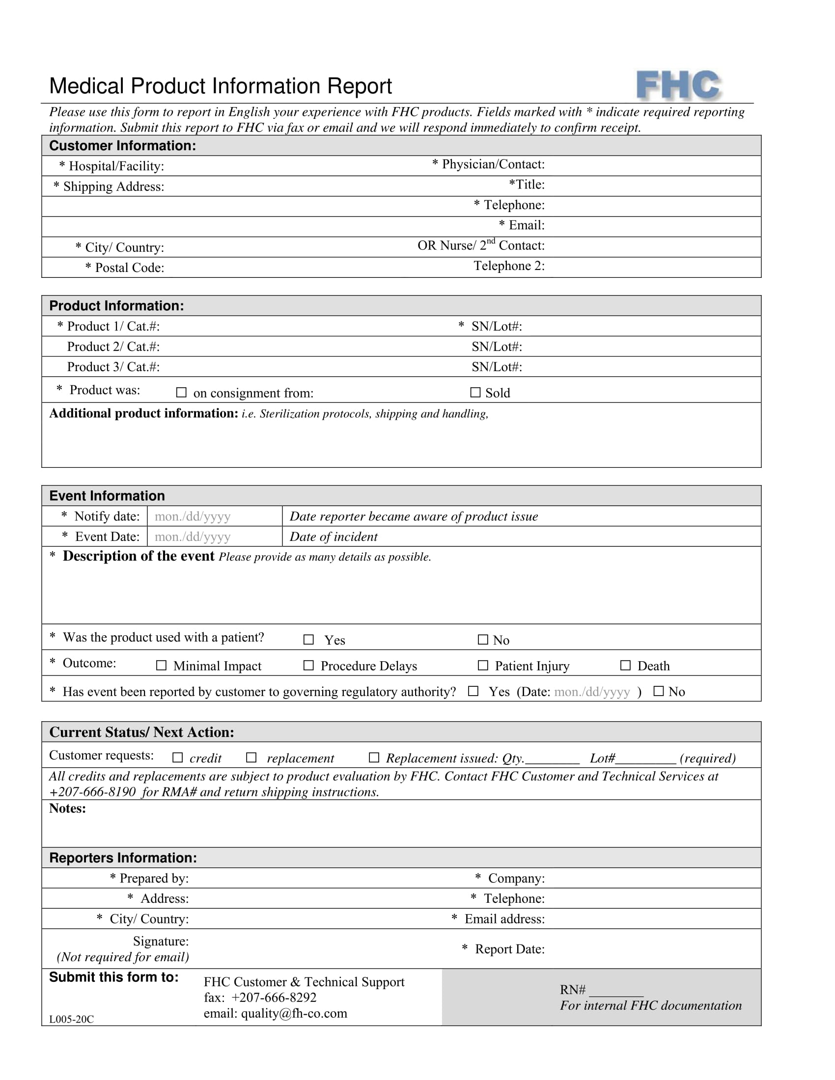 medical product information form 1