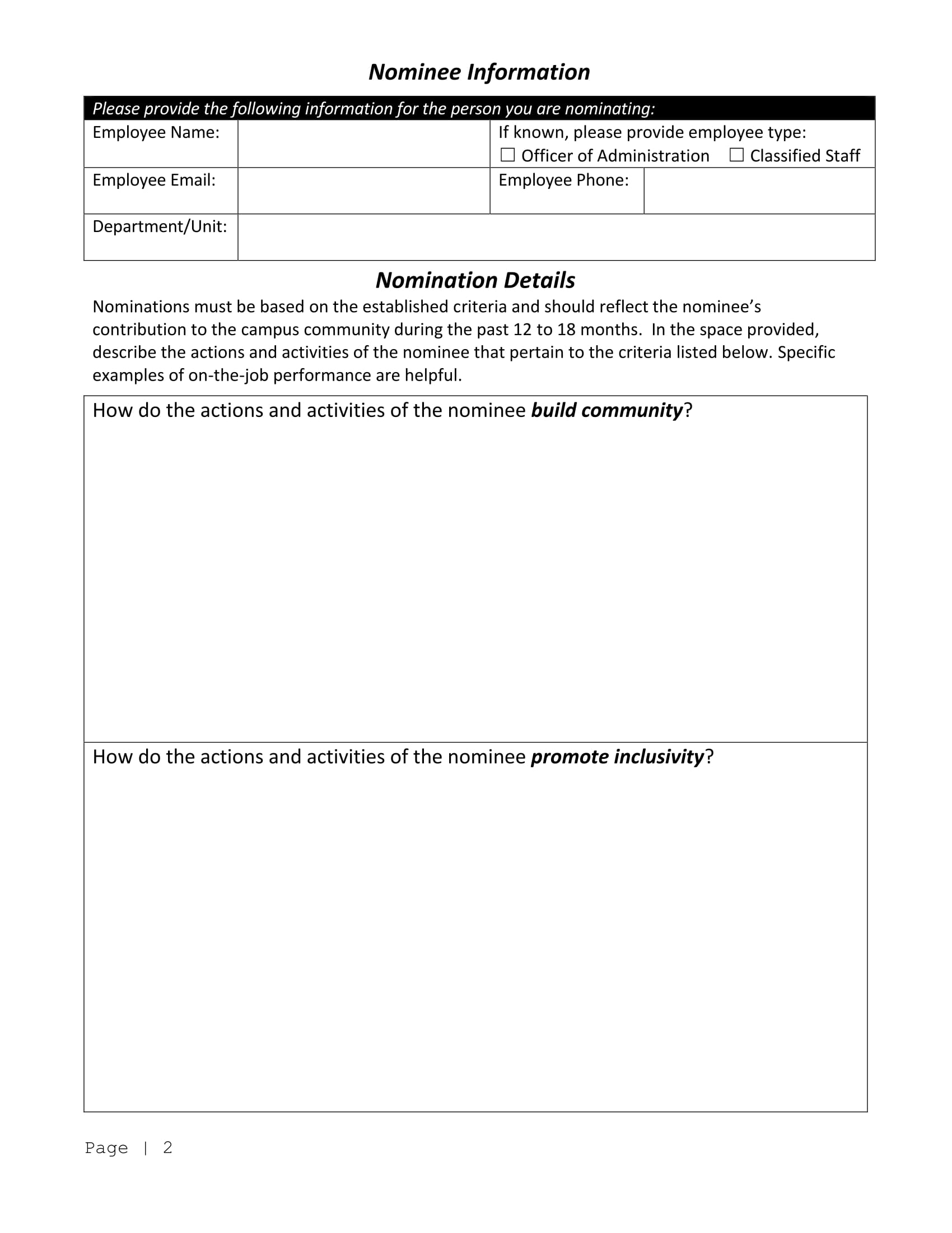 Free 5 Employee Nomination Forms In Ms Word Pdf Excel