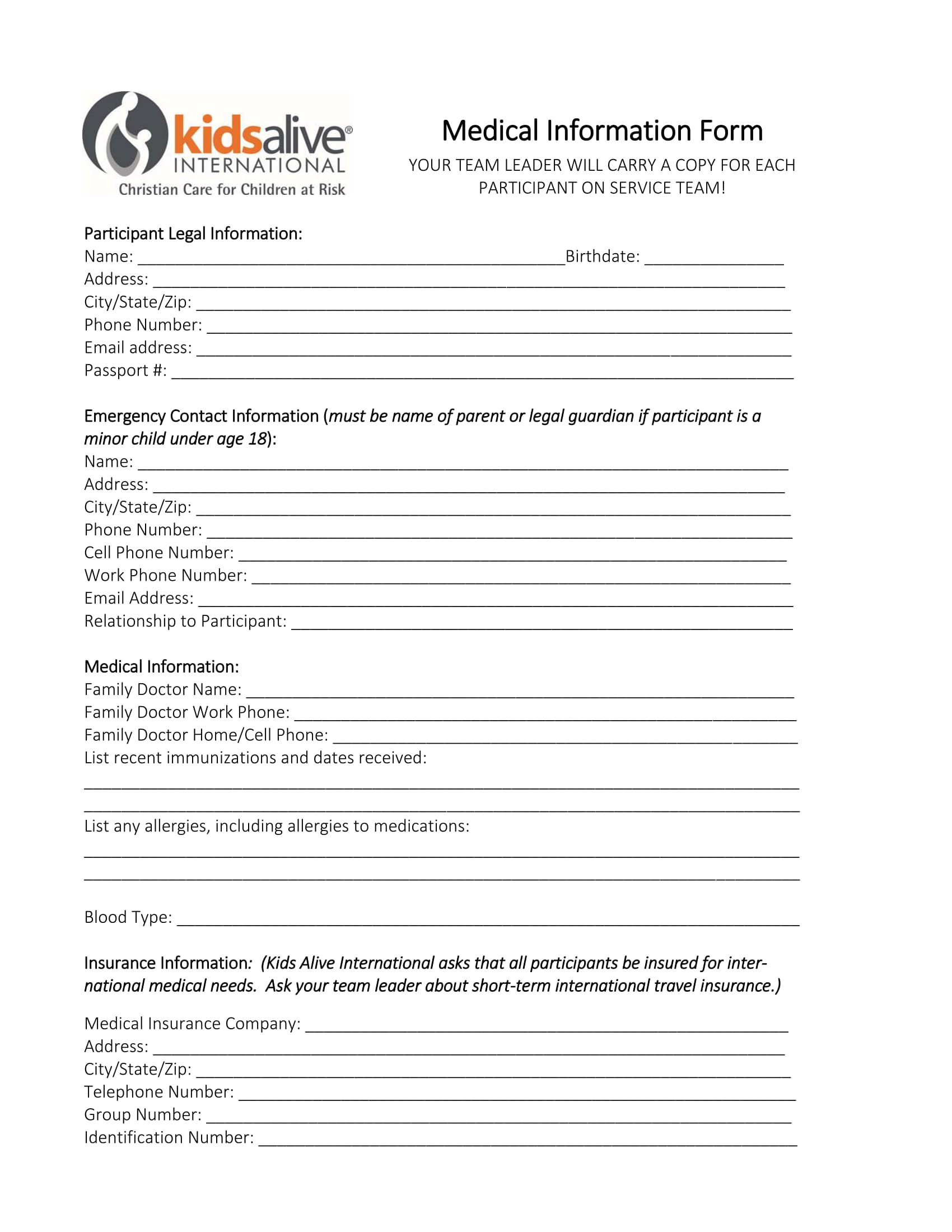 participants medical information form 1