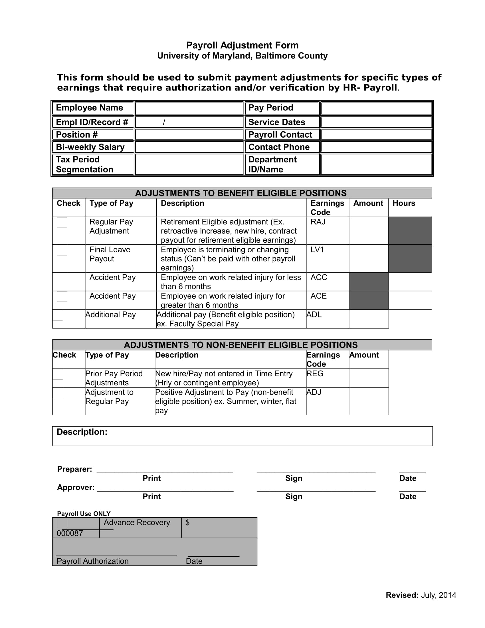 payroll adjustment form 1