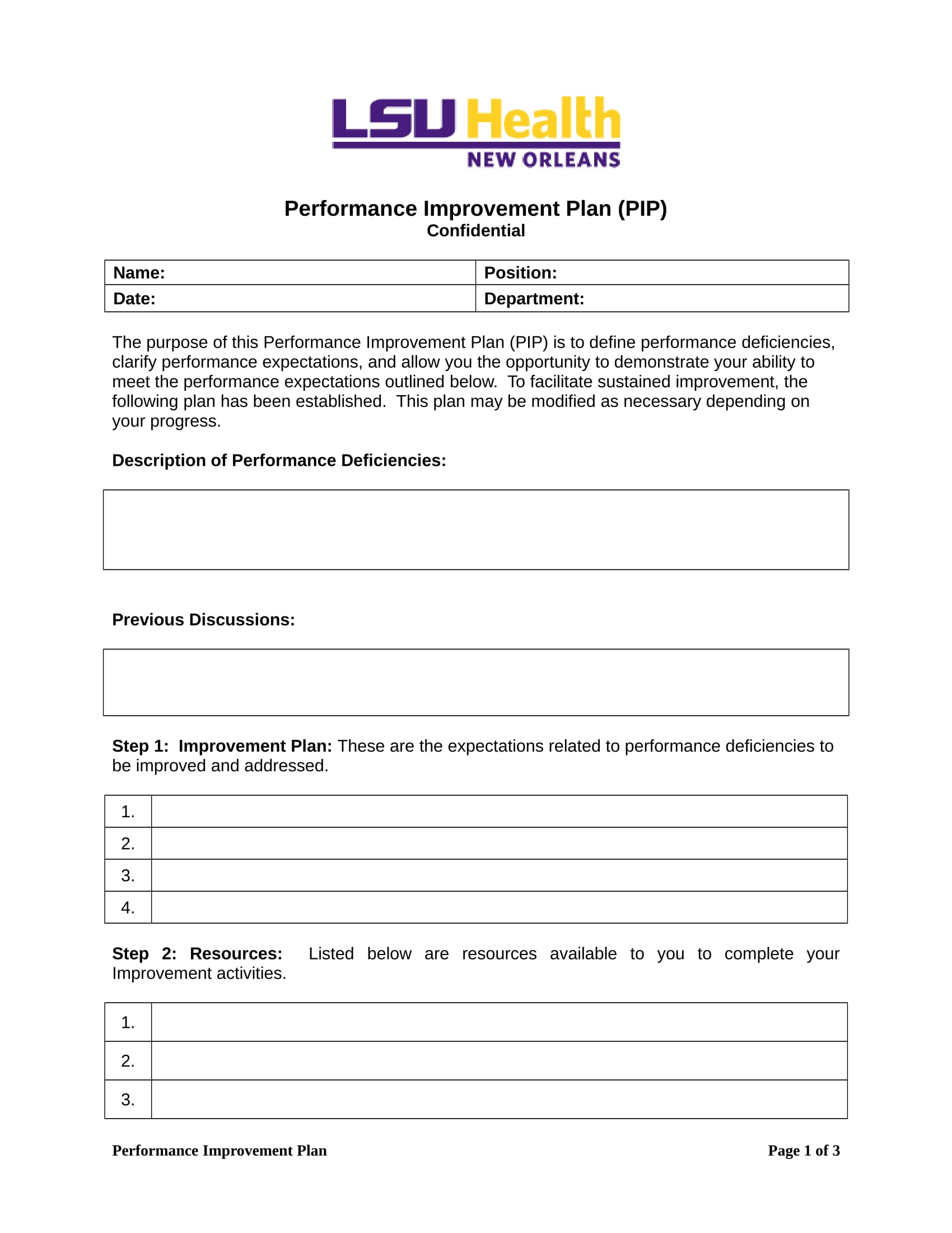 performance improvement plan form 1