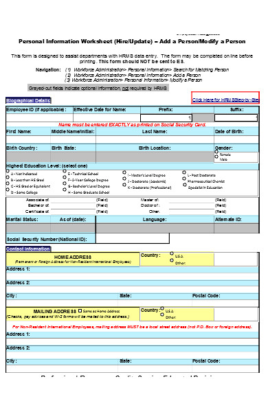 personal detail information form