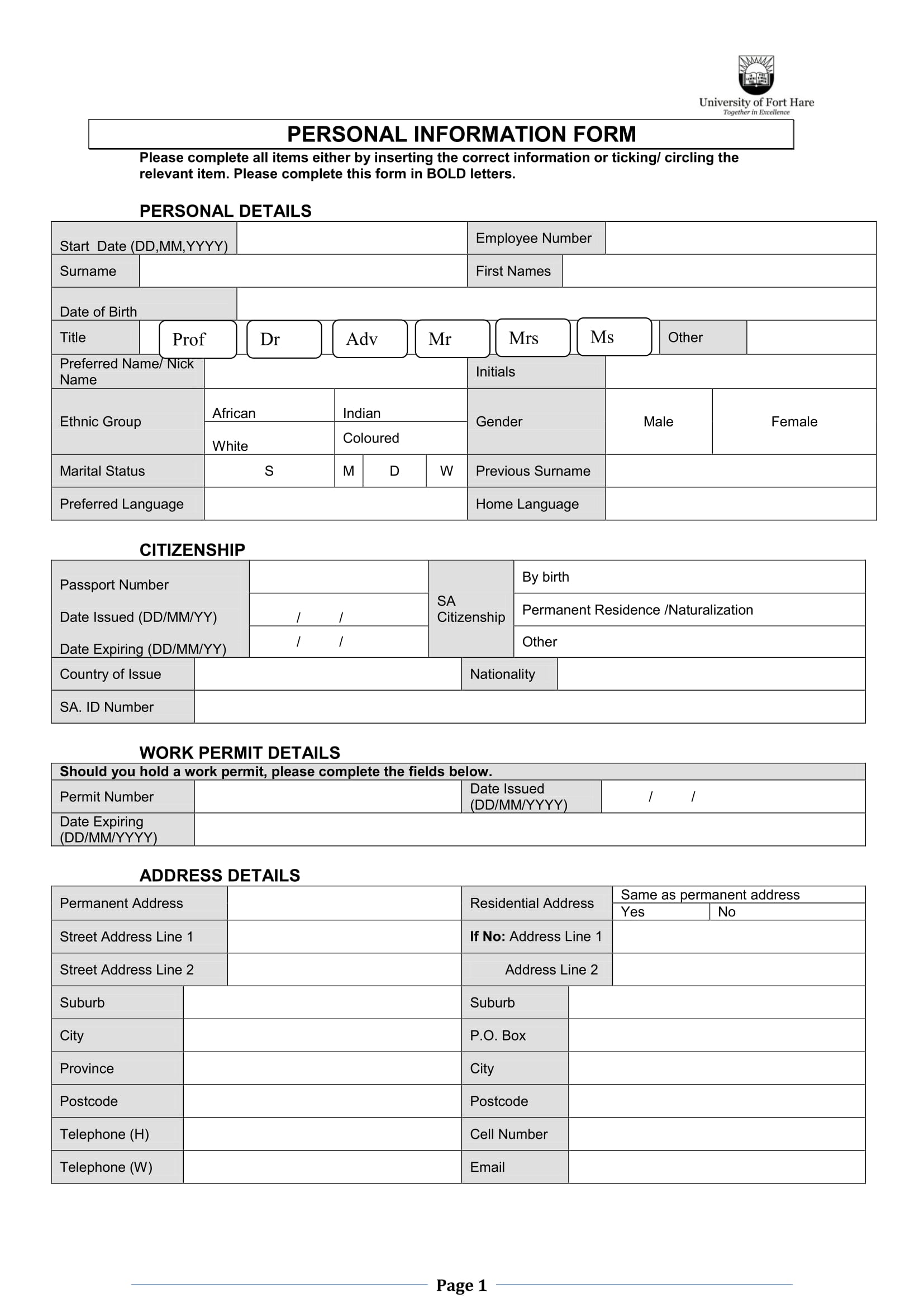 FREE 16+ Personal Information Forms in PDF MS Word Excel