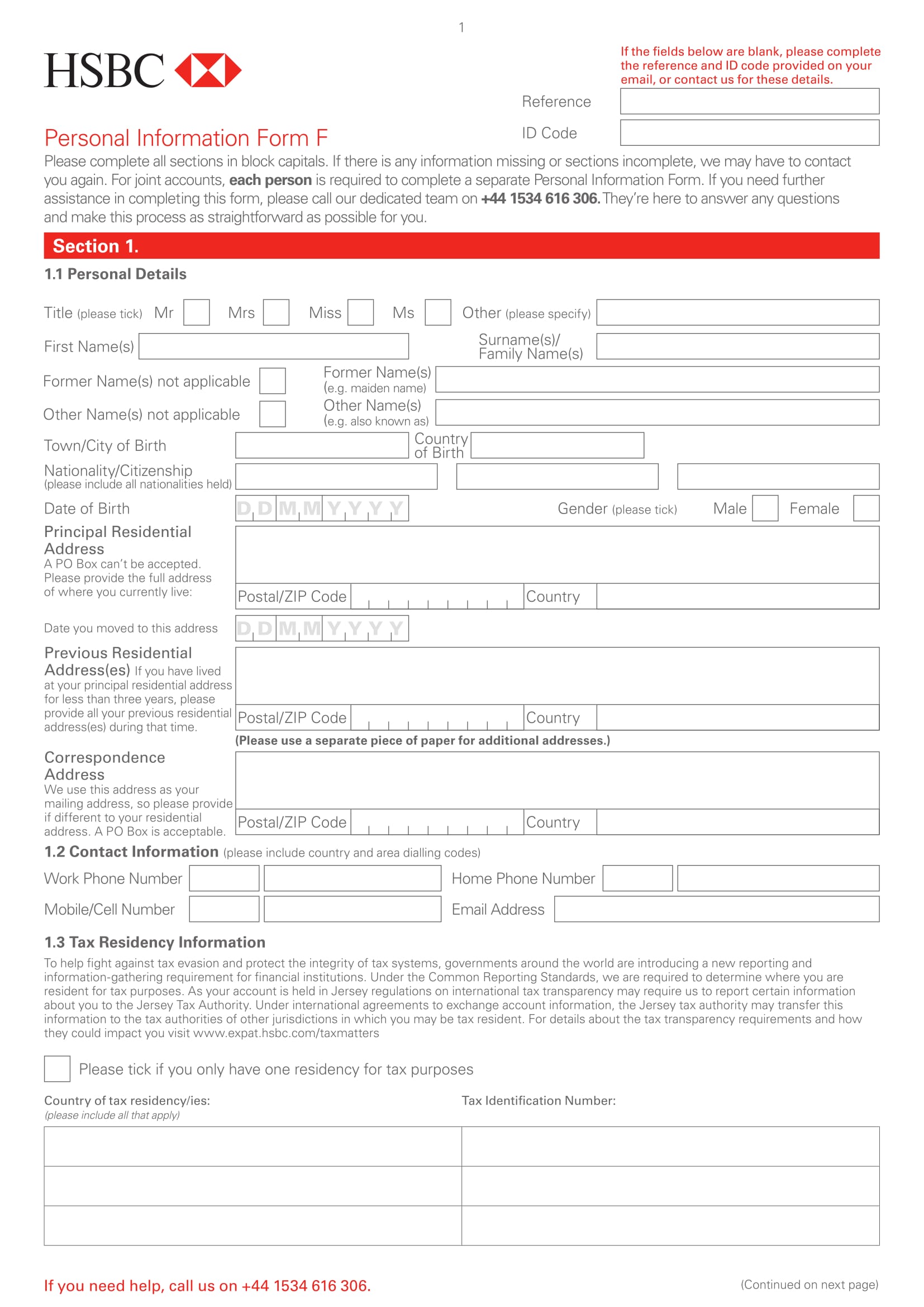 personal information form for bank application 1