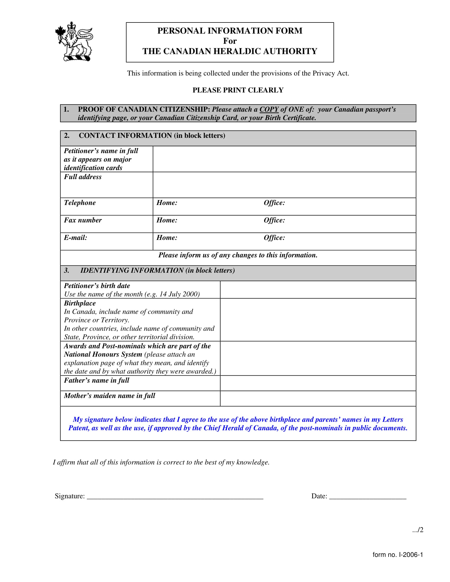 personal information form for citizenship 1
