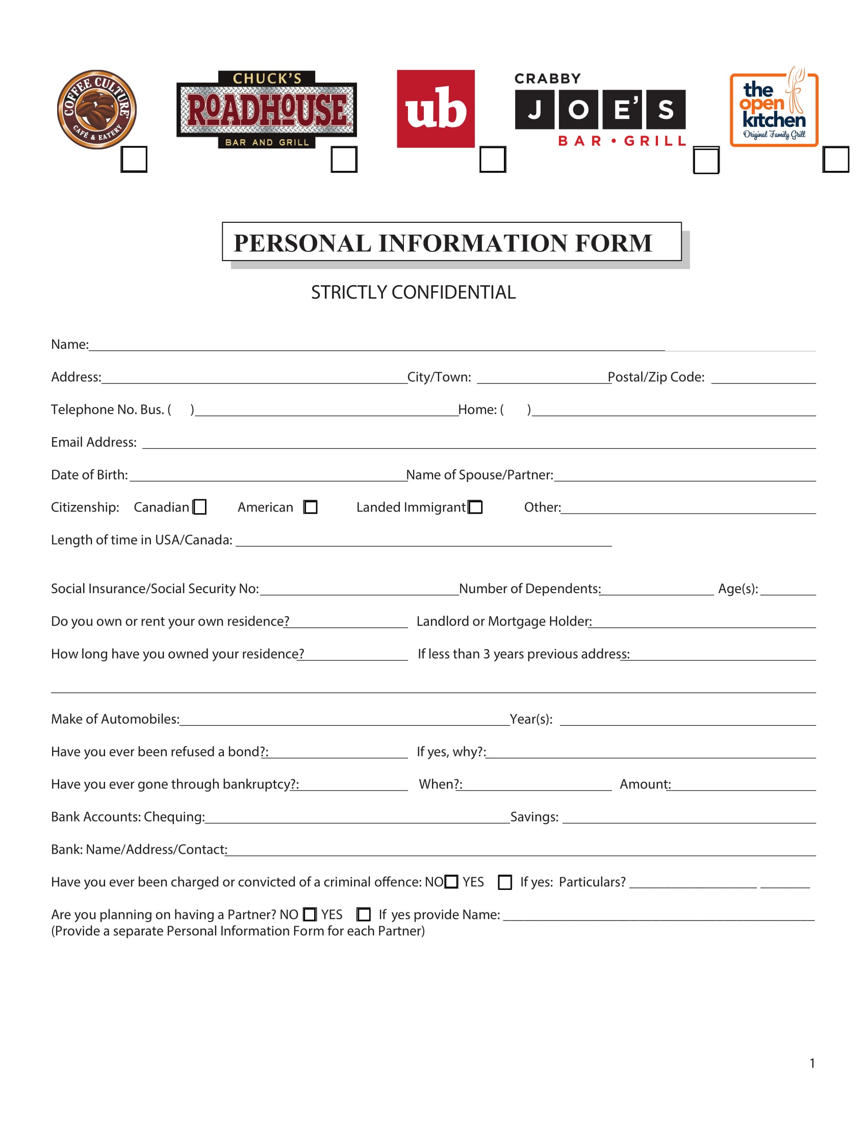 personal information form for job application 1