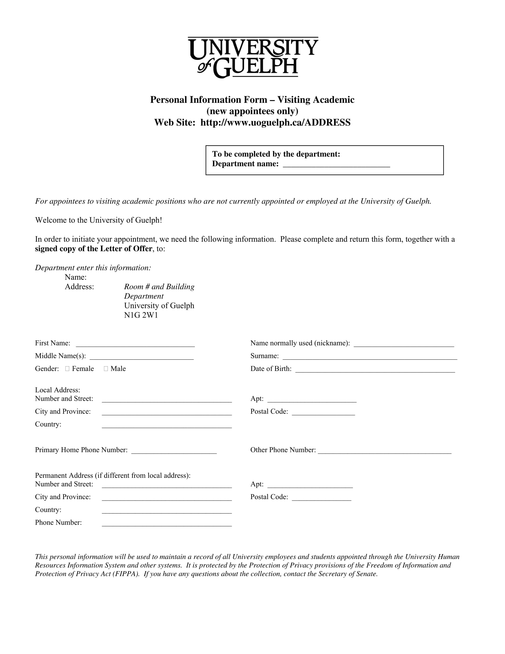 personal information form for new appointees 1