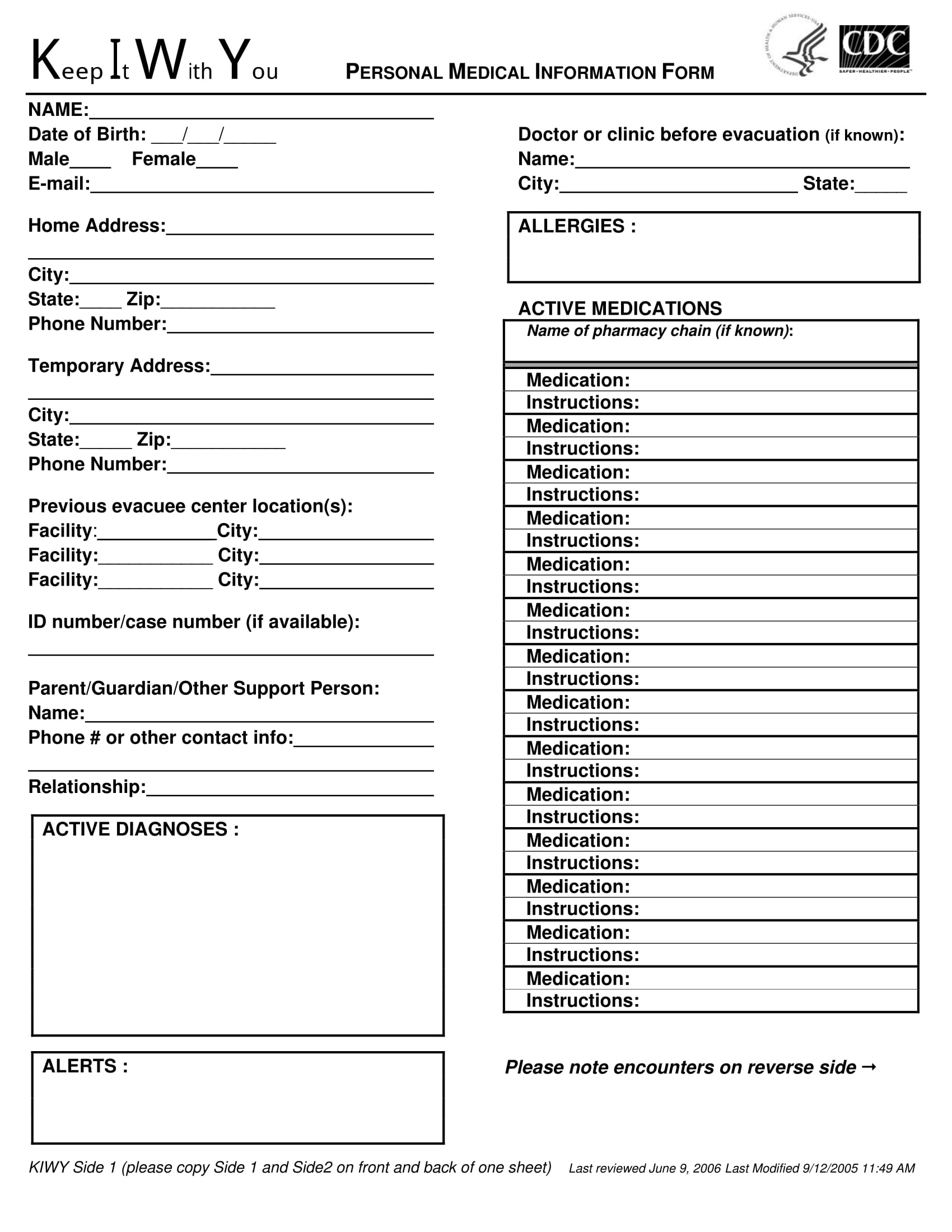 personal medical information form 2