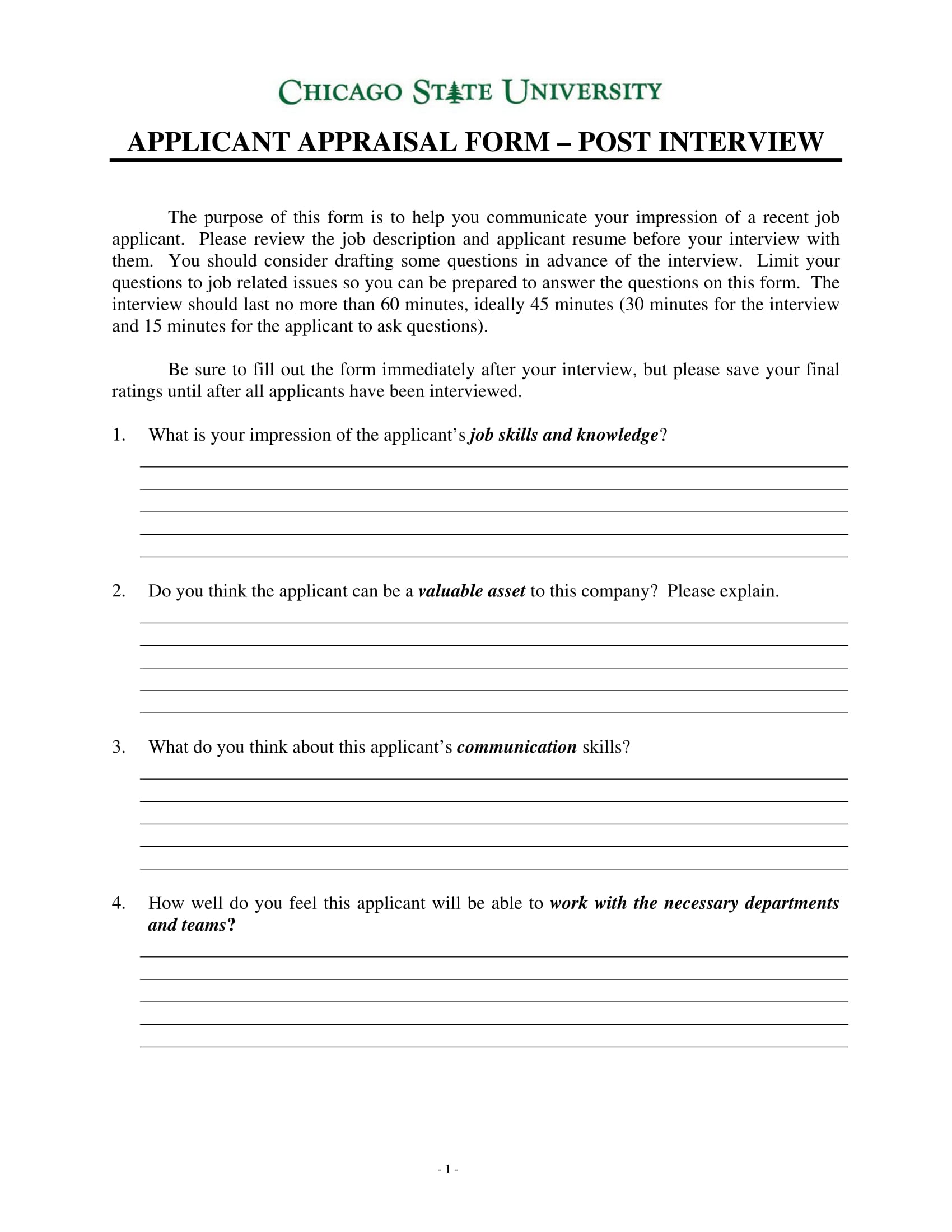 post interview applicant appraisal form 11