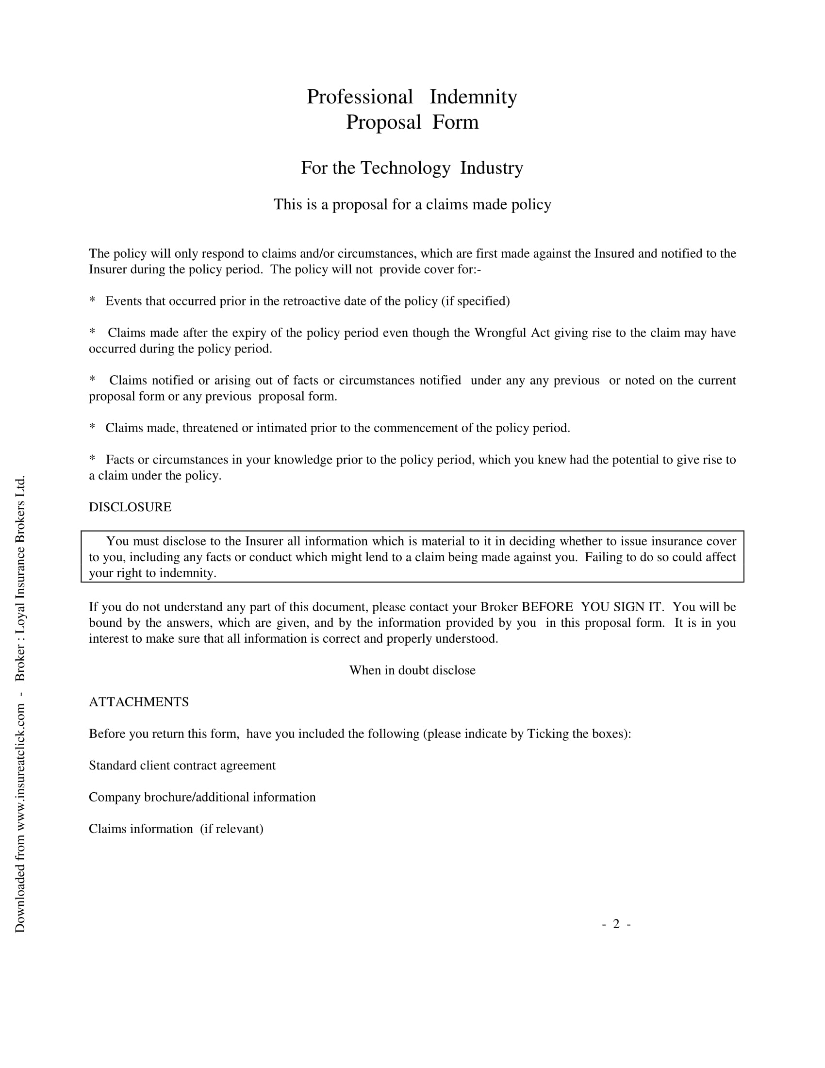 professional indemnity proposal form 1