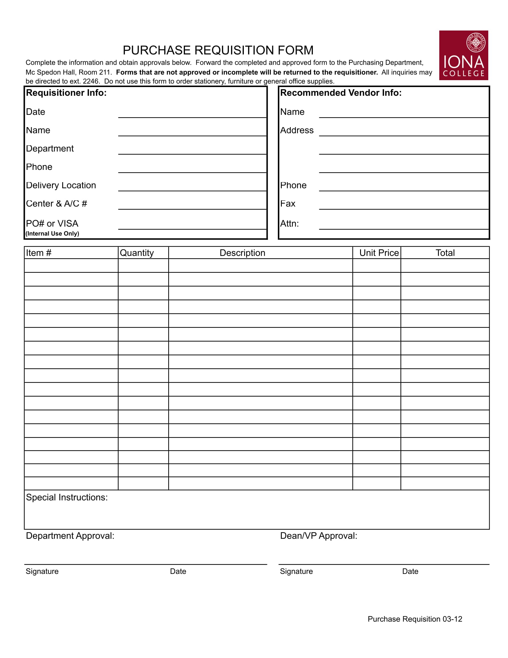 Purchase Order Request Form Template ~ Excel Templates