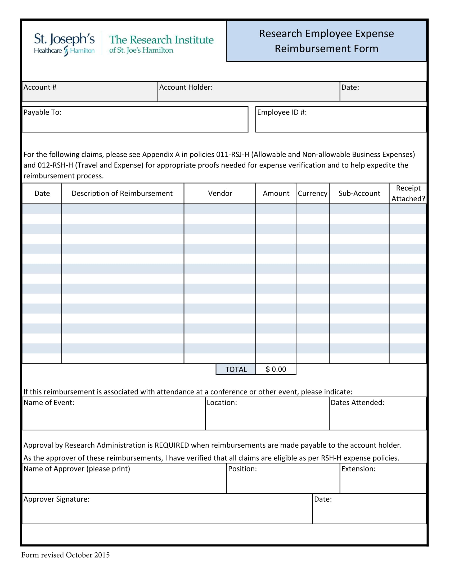 research employee expense reimbursement form 1