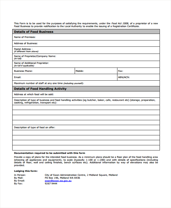 FREE 9  Restaurant Forms in PDF MS Word