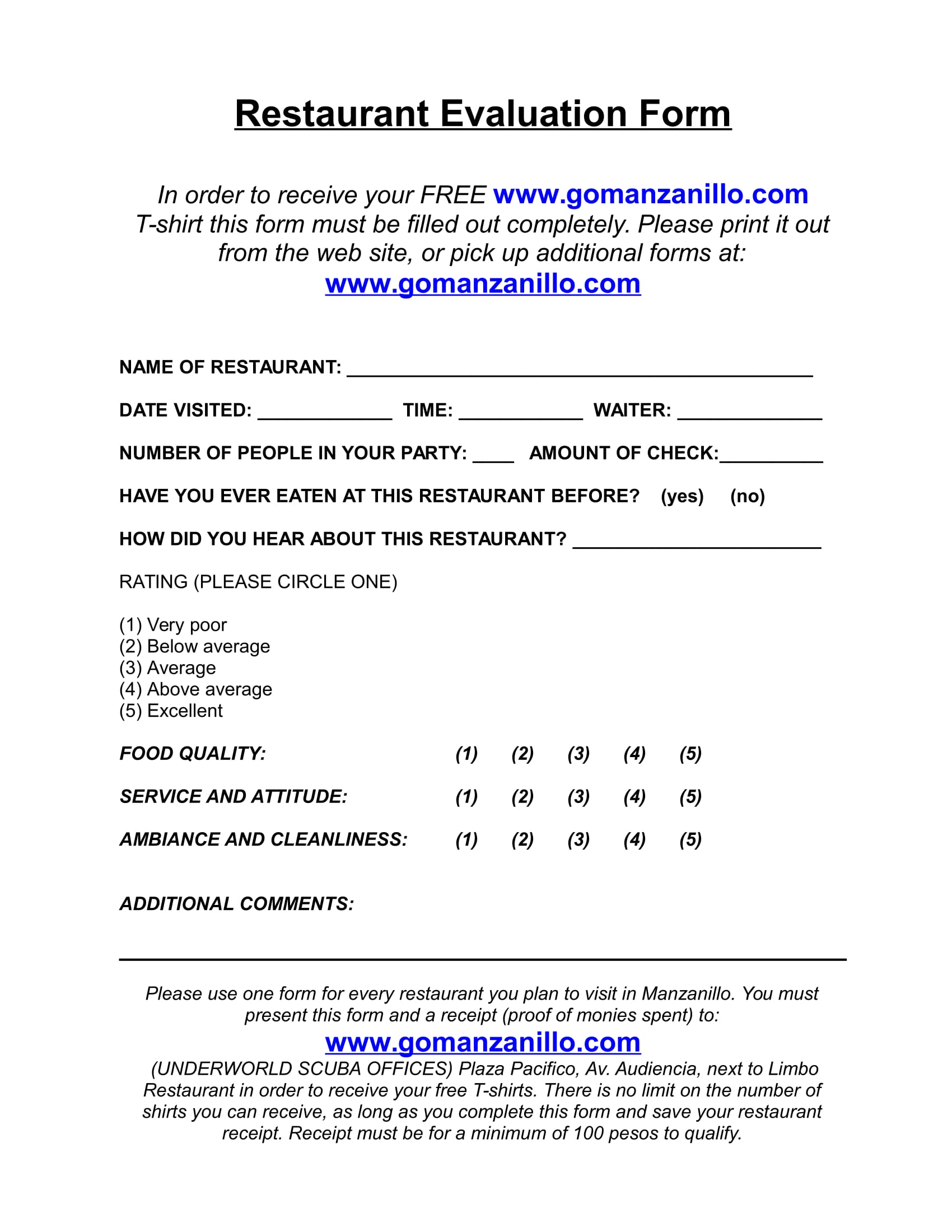 FREE 8+ Restaurant Evaluation Forms in MS Word PDF