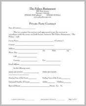 Restaurant private party Contract Form