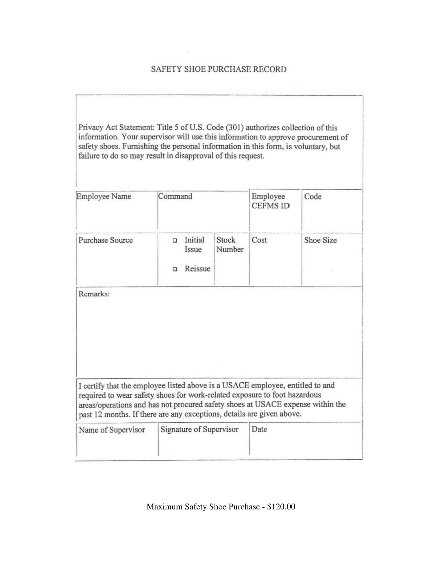 safety shoe purchase record form 1