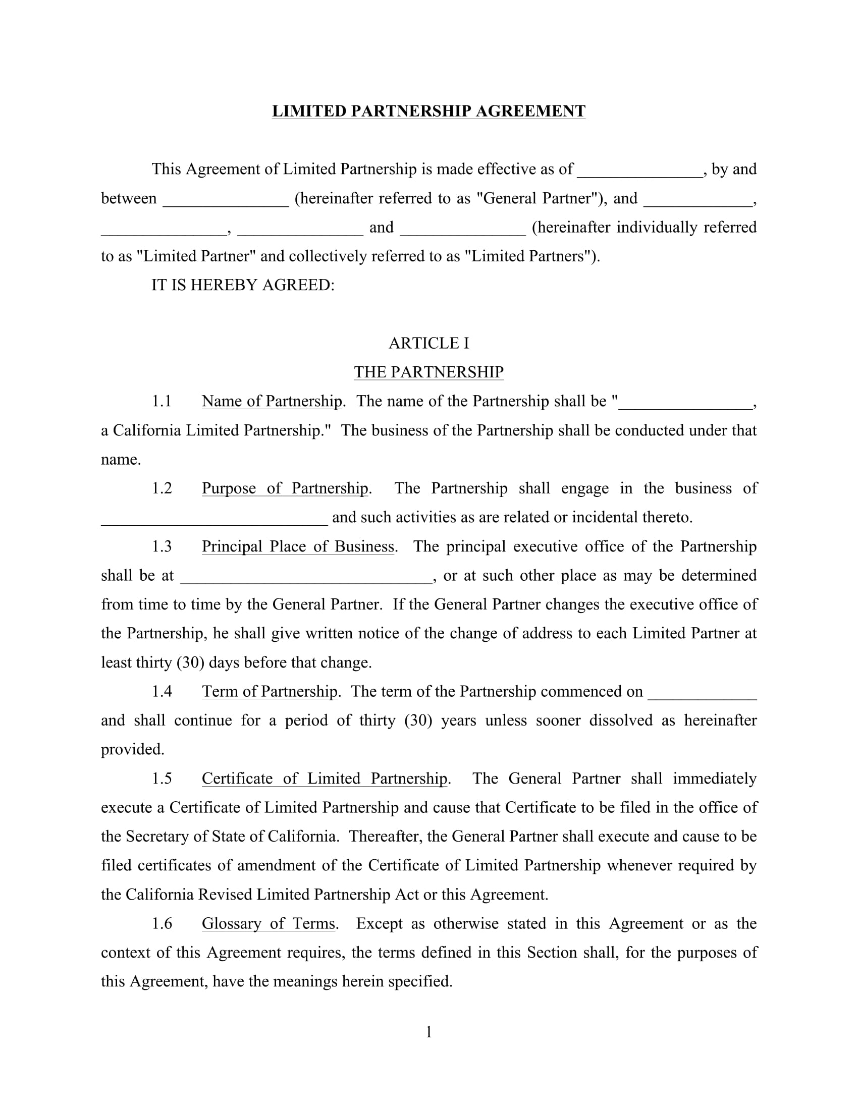 Free Simple General Partnership Agreement Template