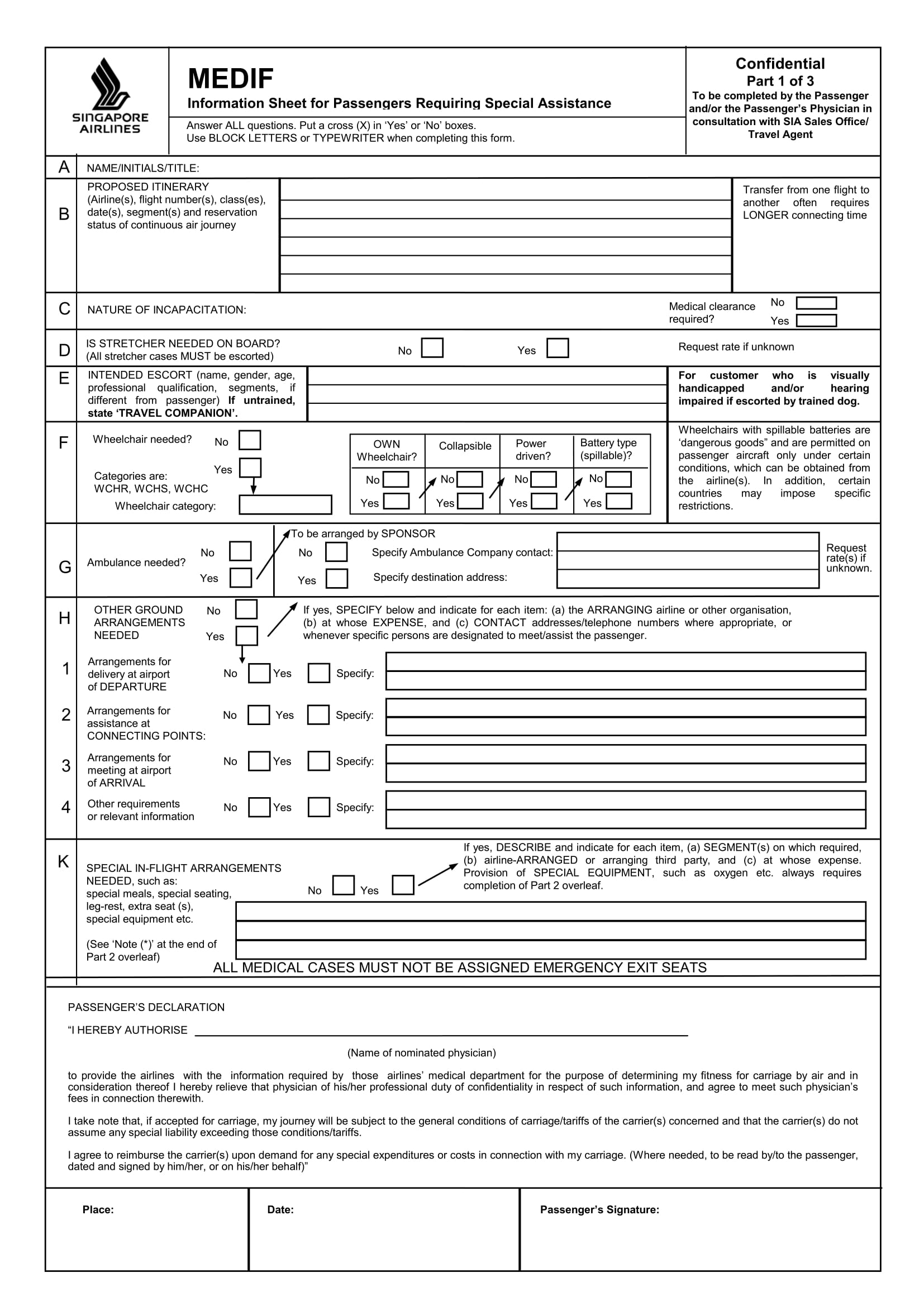 standard medical information form for air travel 1