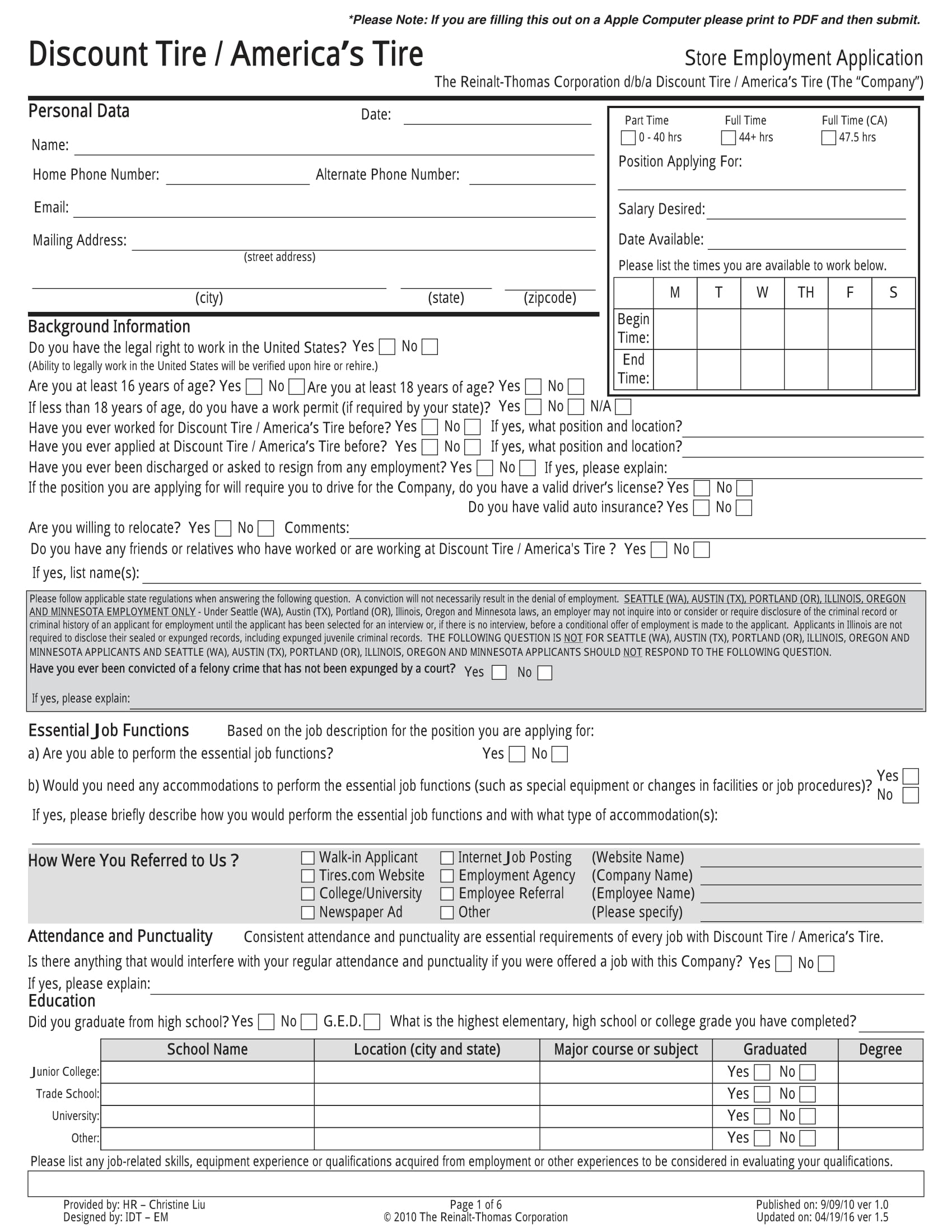 store employment application form 1
