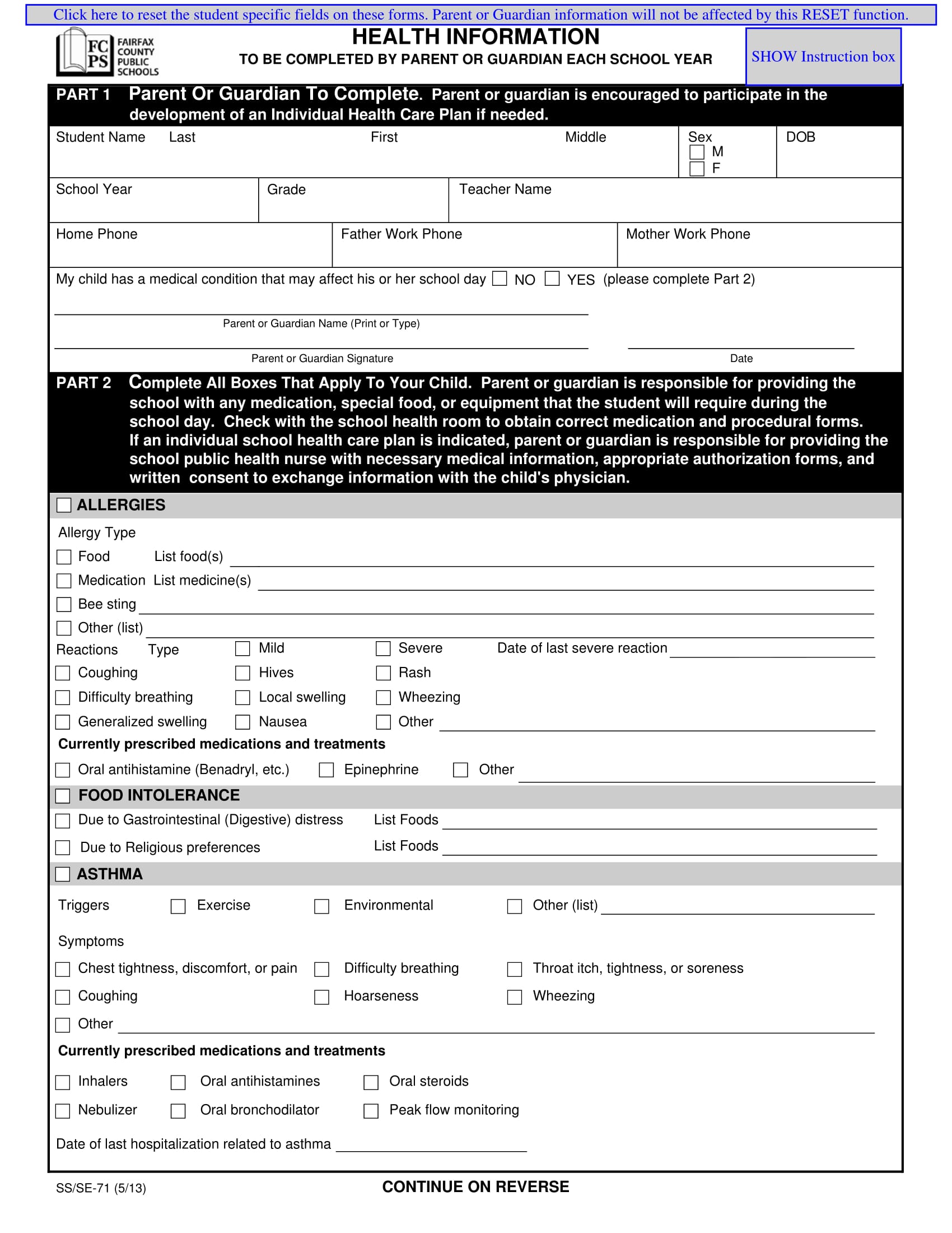 students’ health information form 1