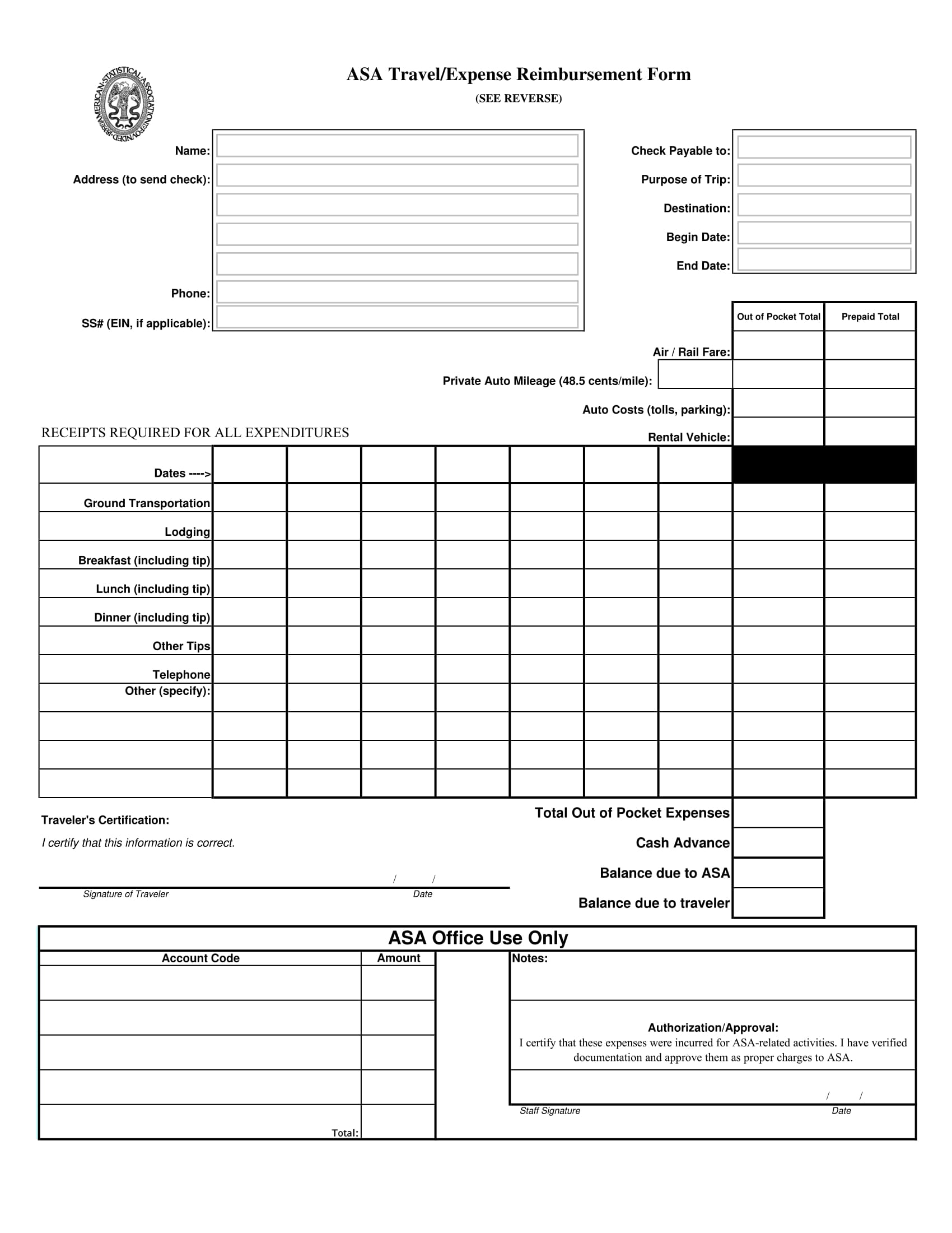 travel expense reimbursement form sample 1