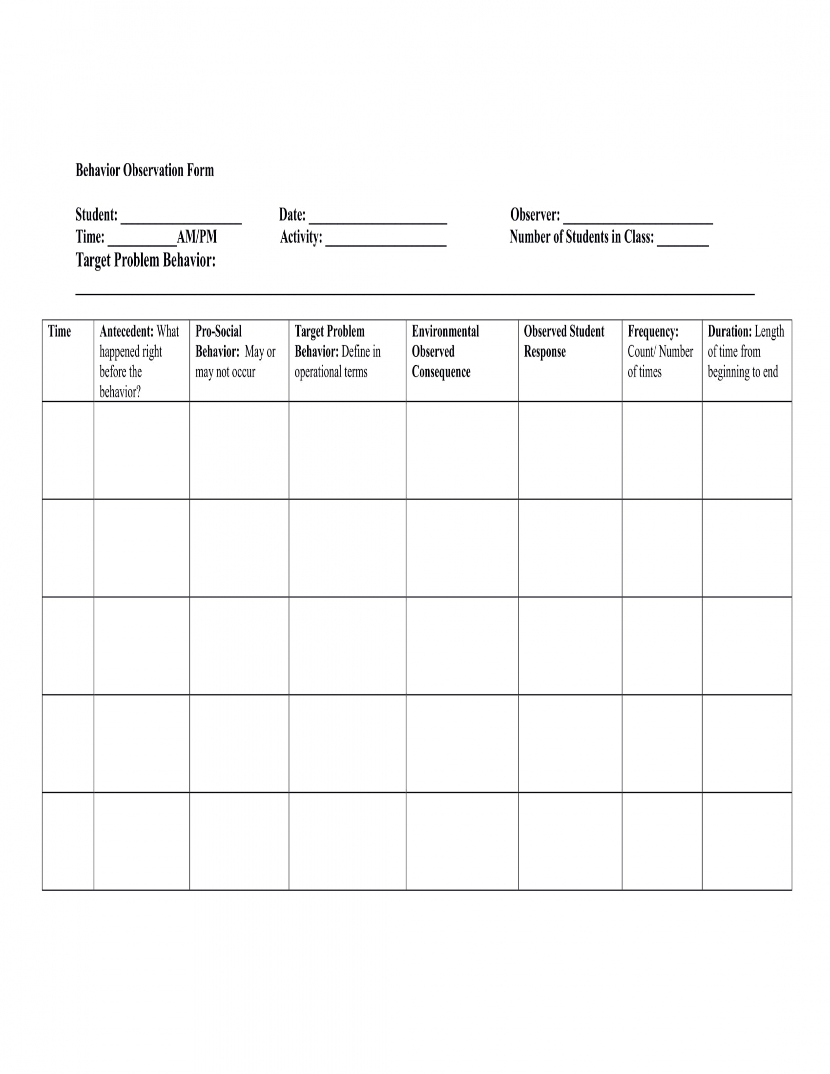 FREE 4 Behavior Observation Forms In PDF MS Word