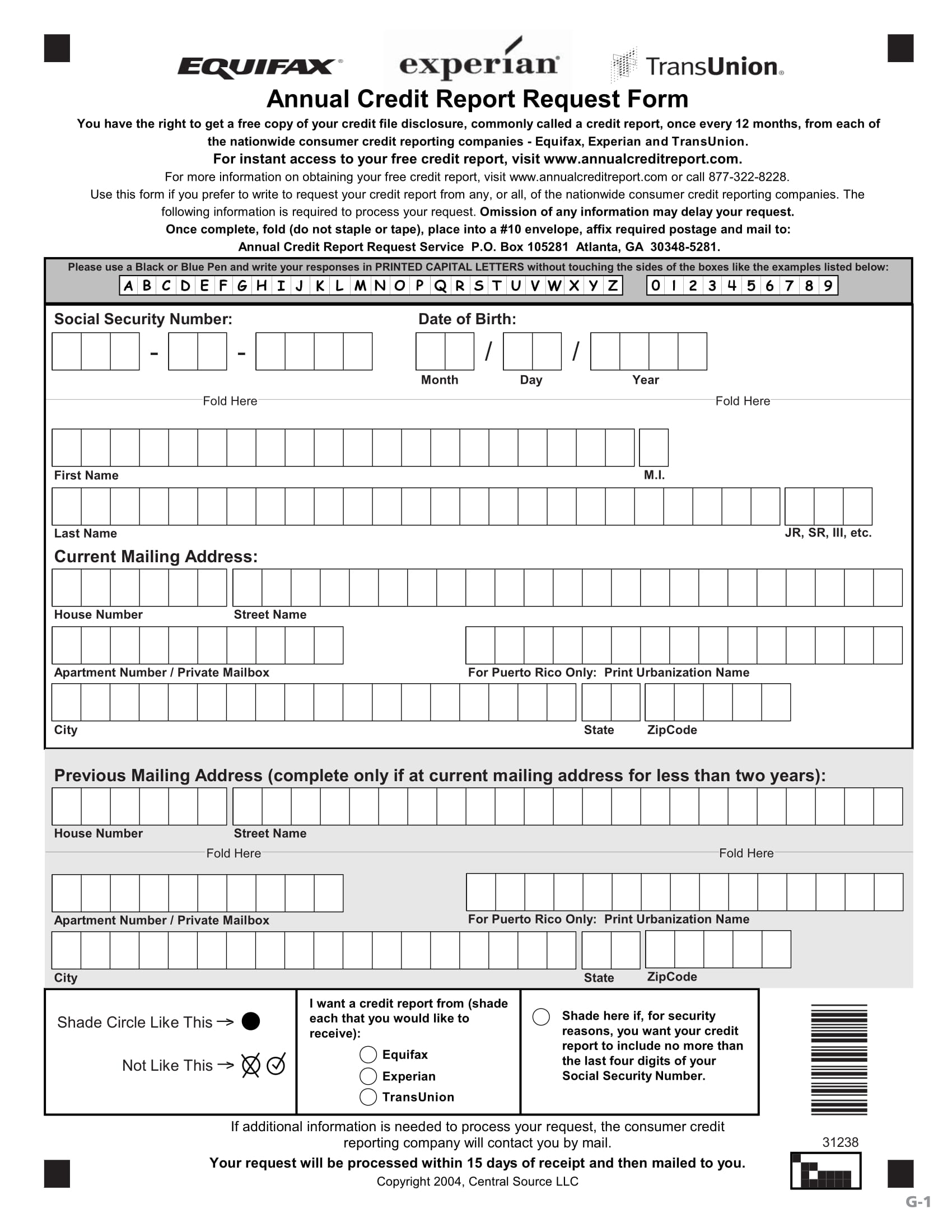 annual credit report request form 1