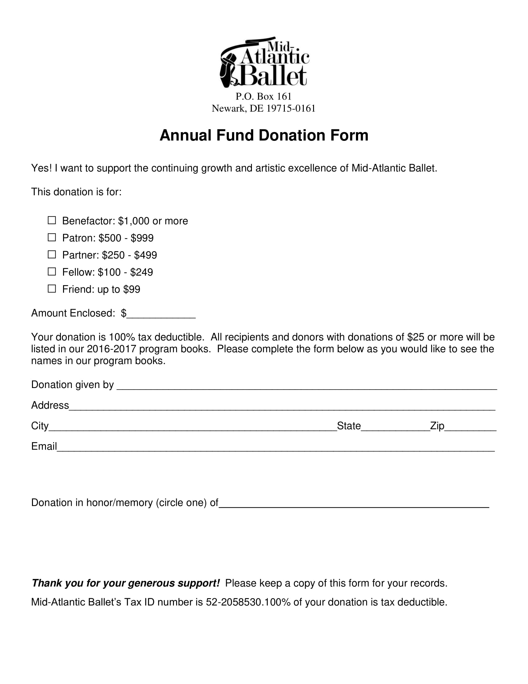 annual fund donation form 1