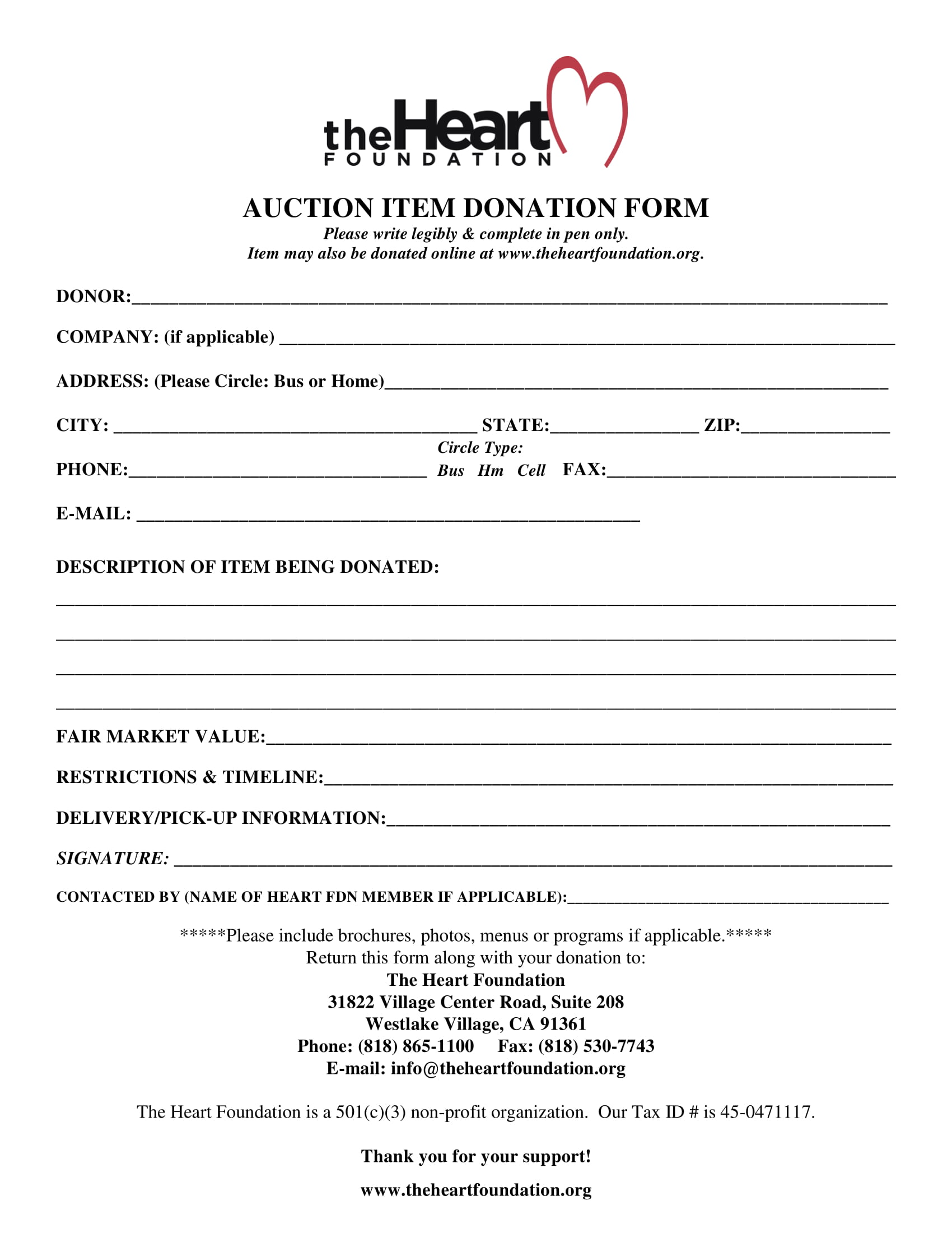 auction item donation form 1