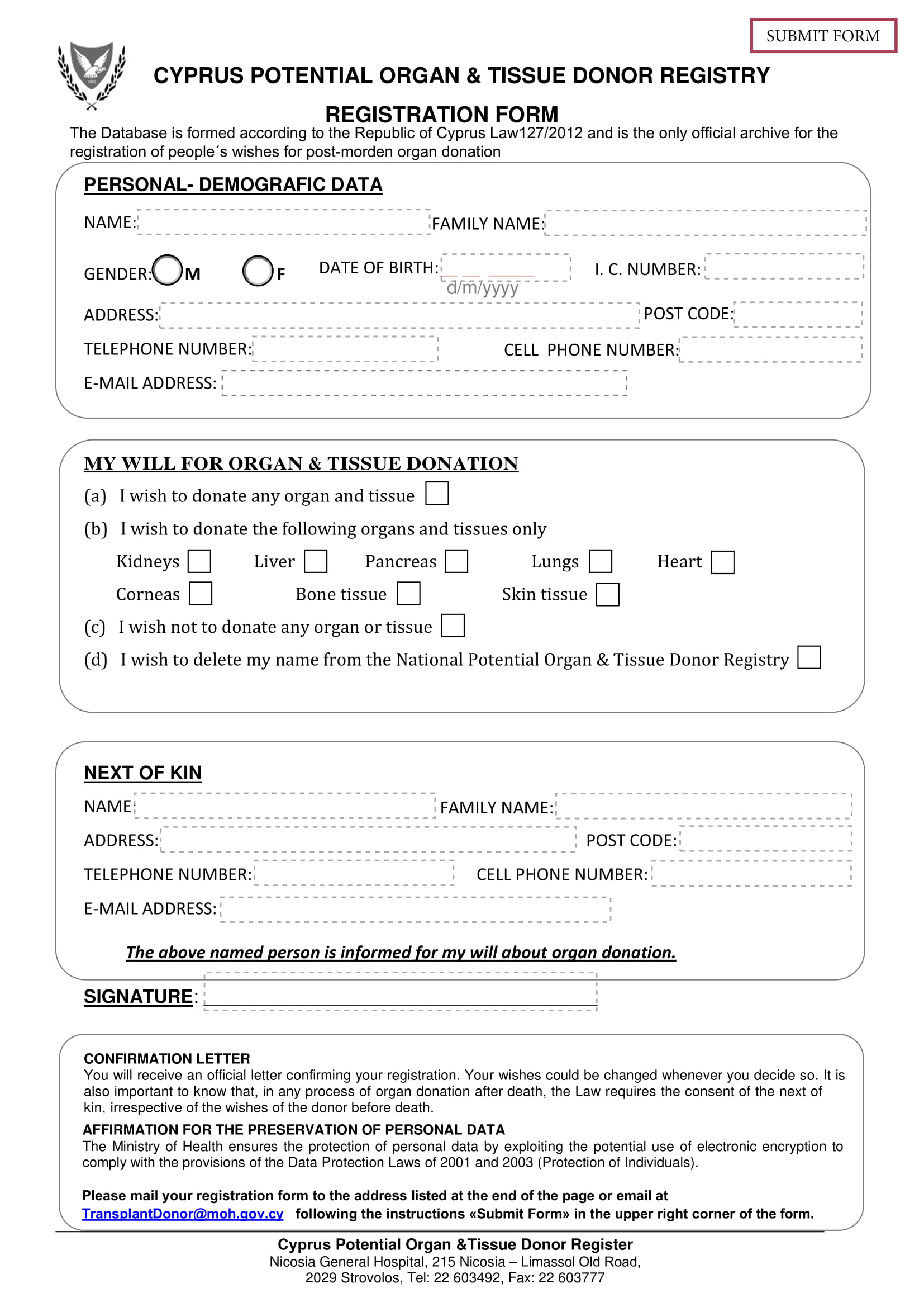 FREE 4 Organ Donation Forms In PDF FREE 4 Organ Donation Forms In PDF