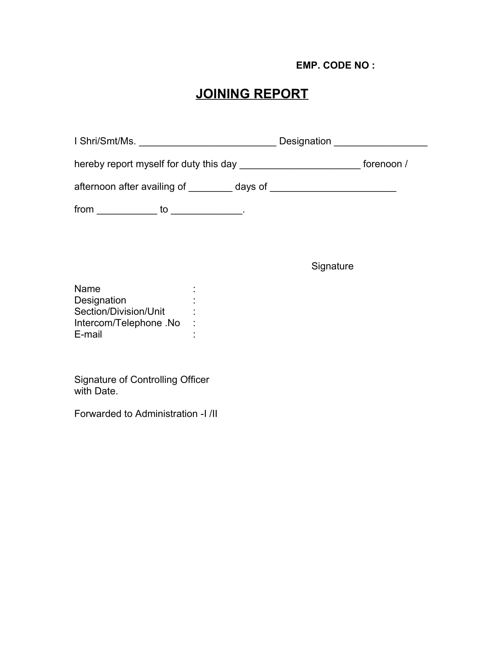 basic joining report form sample 1